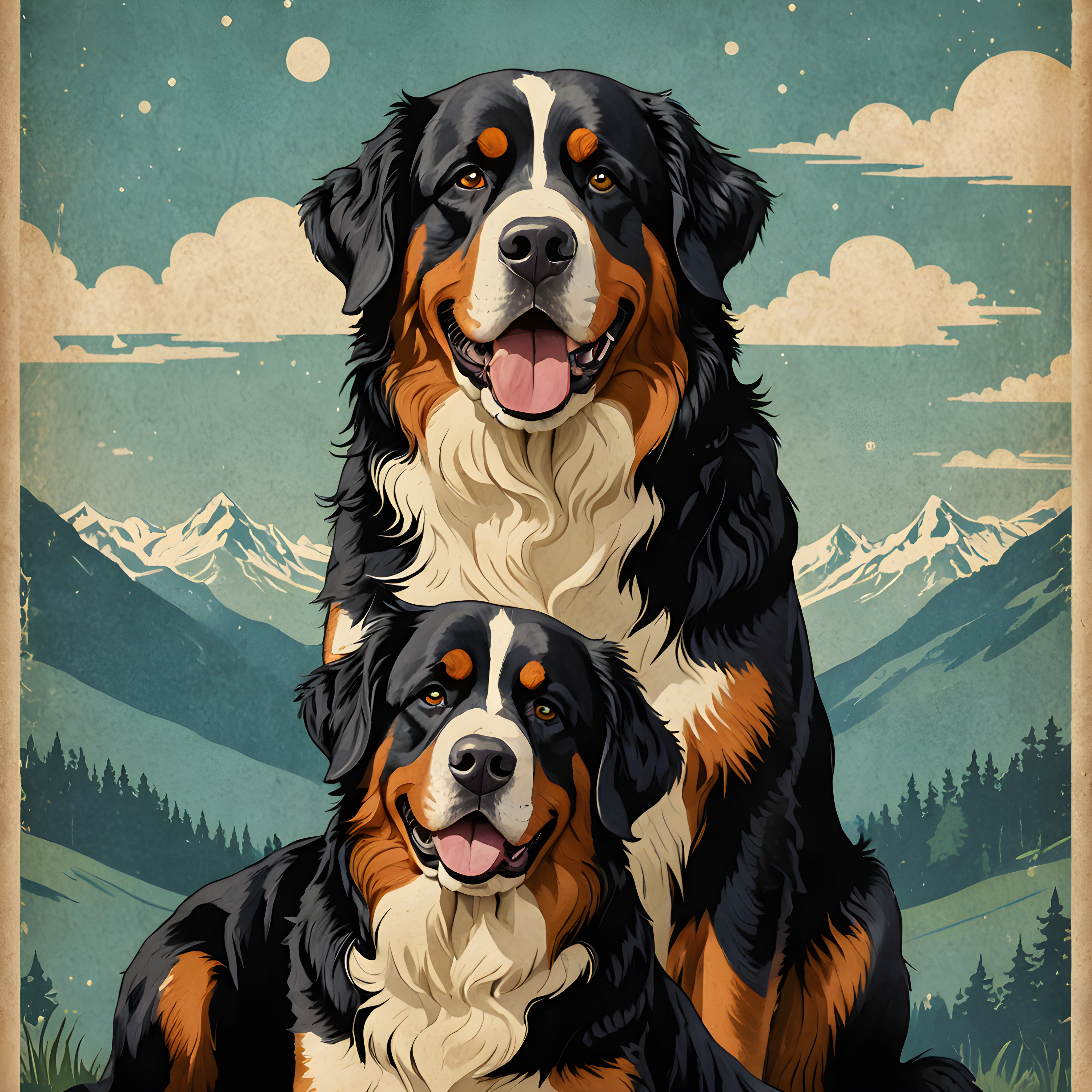 Bernese Mountain Dog — Vintage Poster (Fantasy)