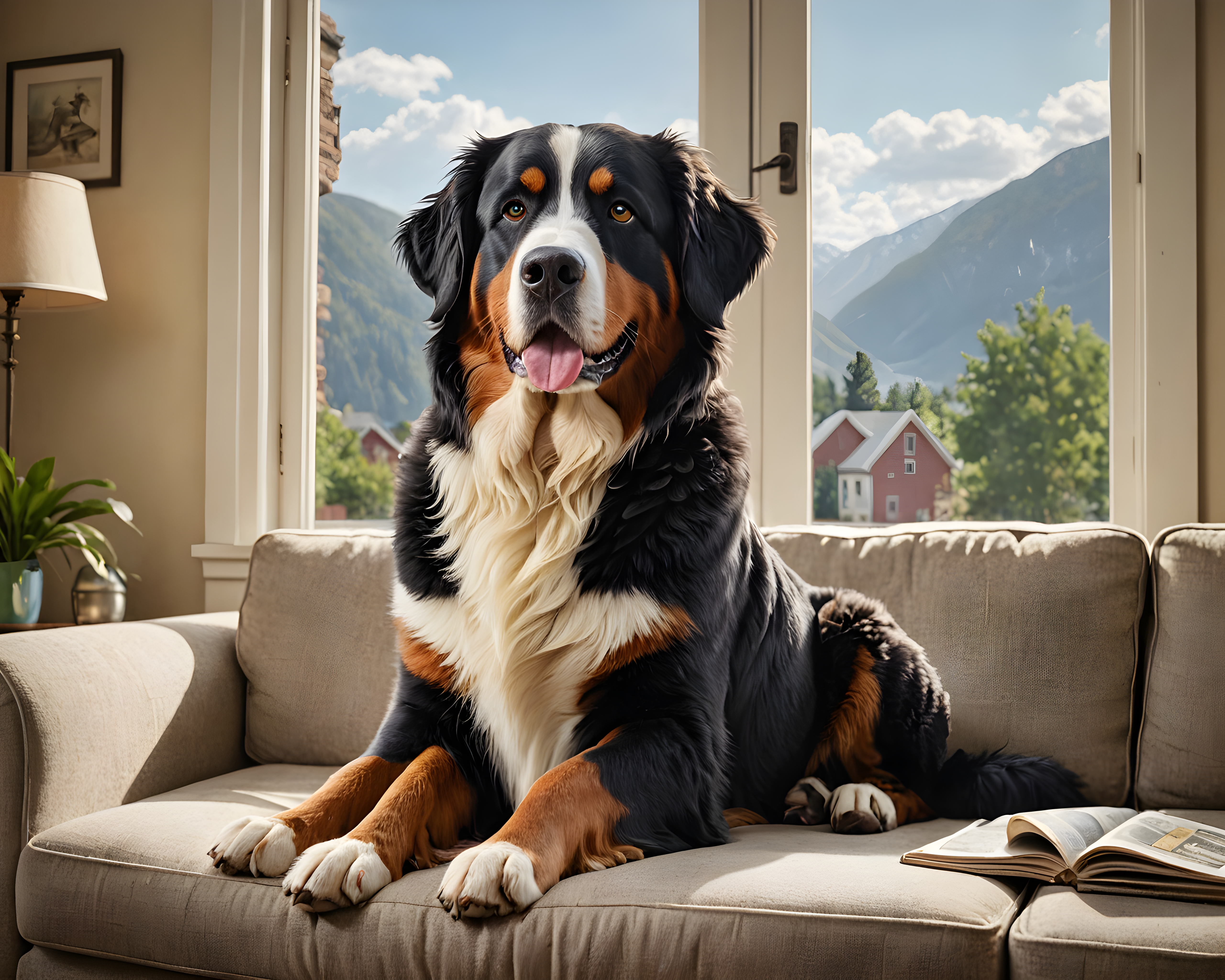 Bernese Mountain Dog — Vintage Poster (Lifestyle)