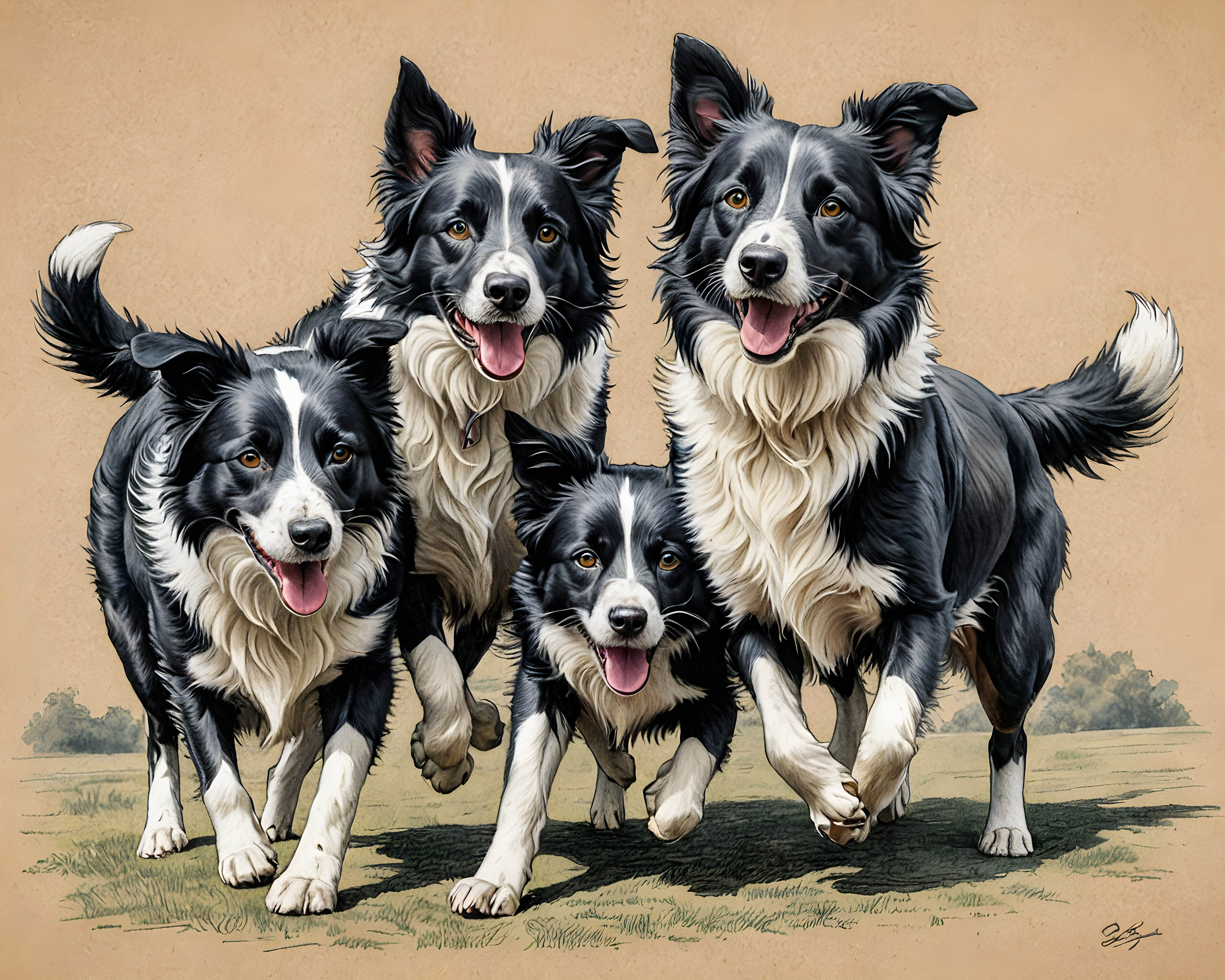 Border Collie — Pencil Sketch (Energetic)