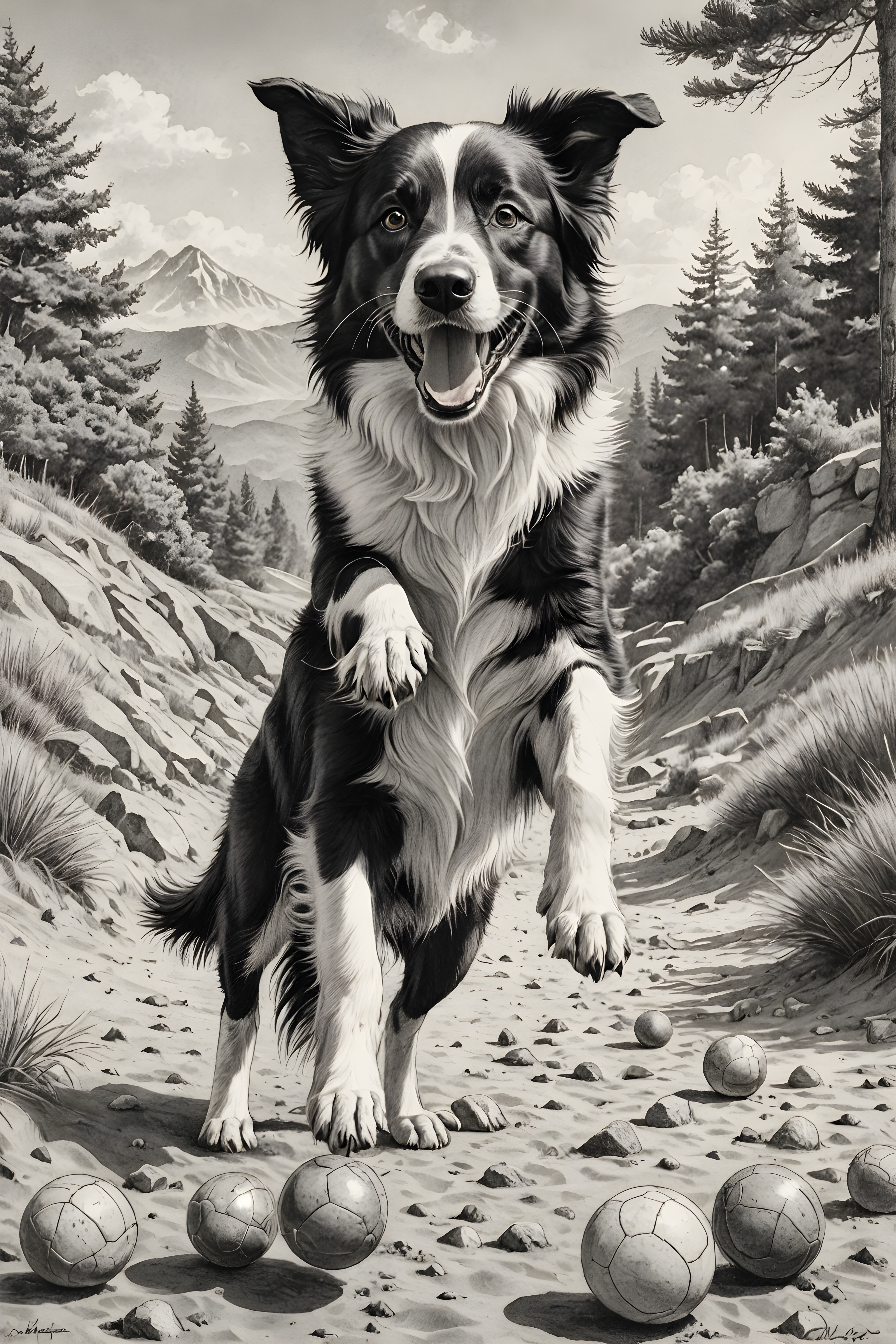 Border Collie — Pencil Sketch (Playful)