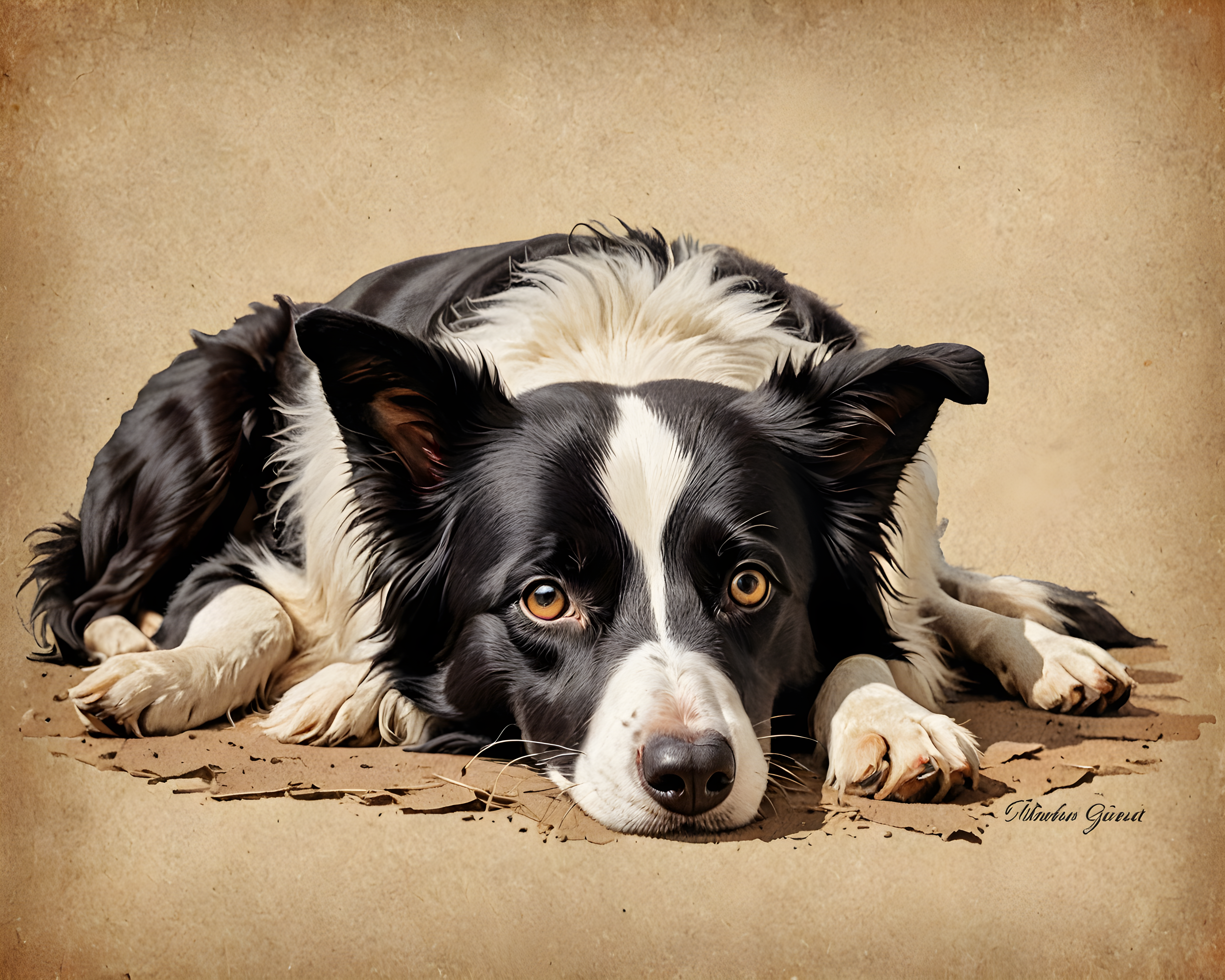 Border Collie — Vintage Poster (Sleepy)