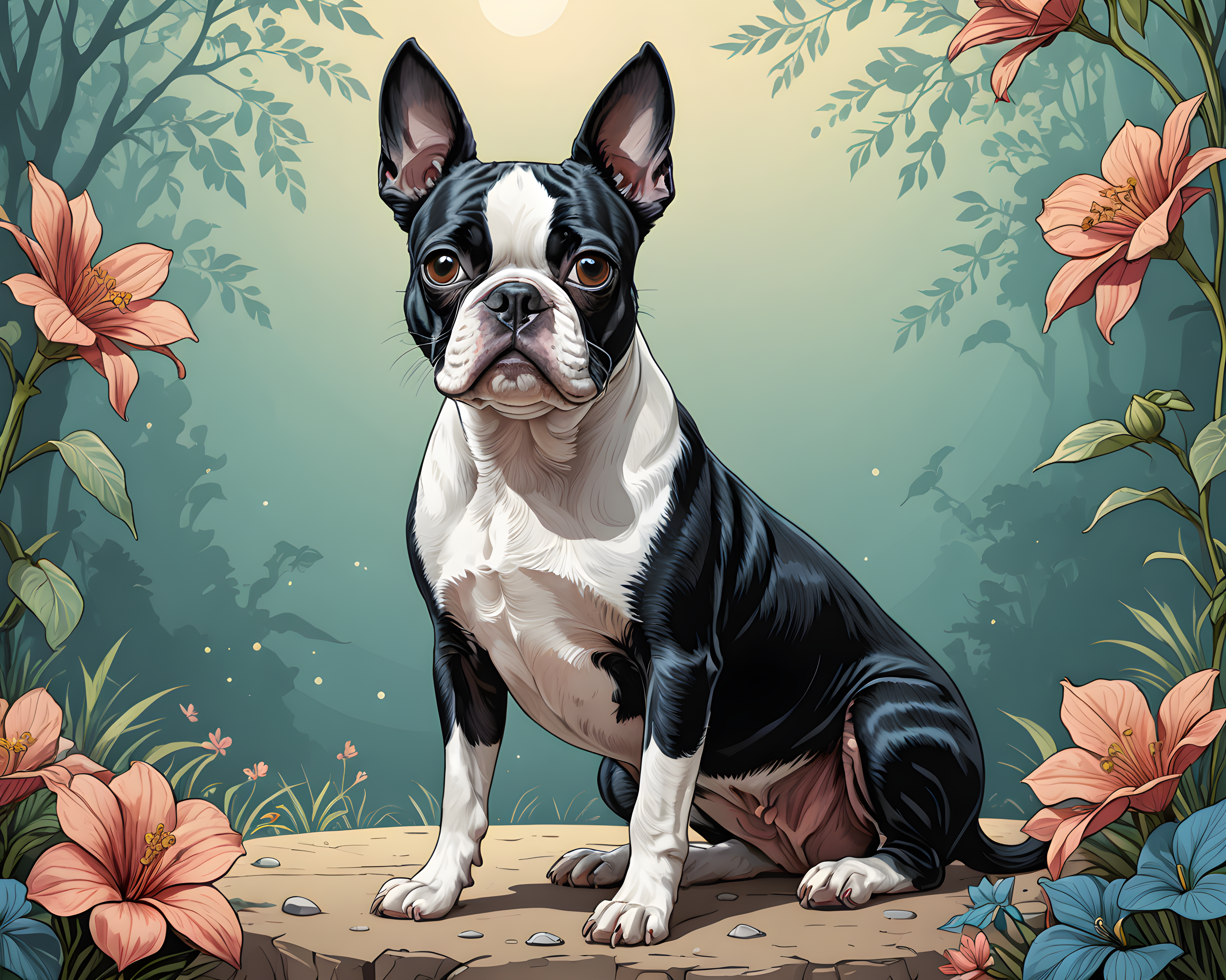 Boston Terrier — Line Art (Fantasy)