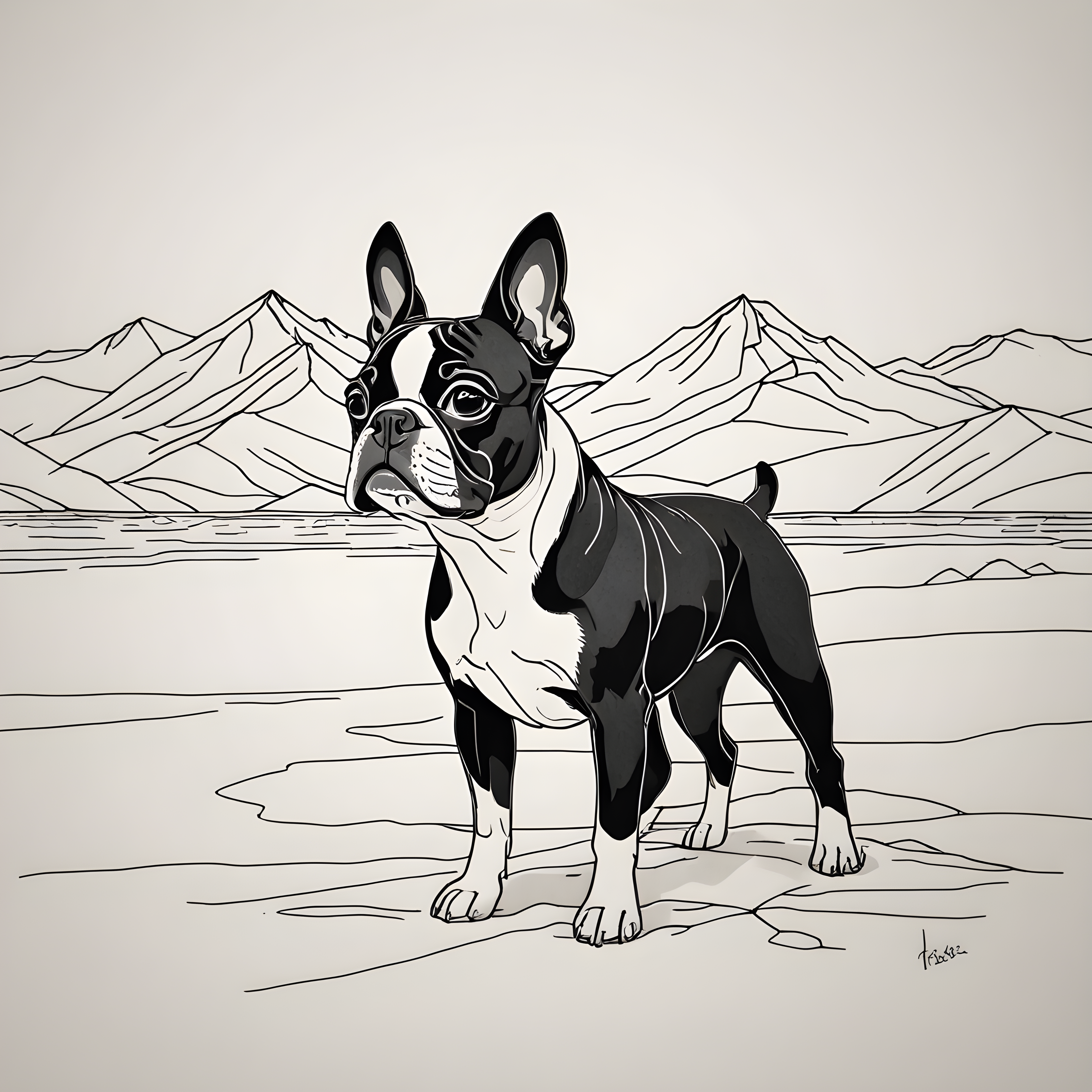 Boston Terrier — Minimalist Line Art (Romantic)