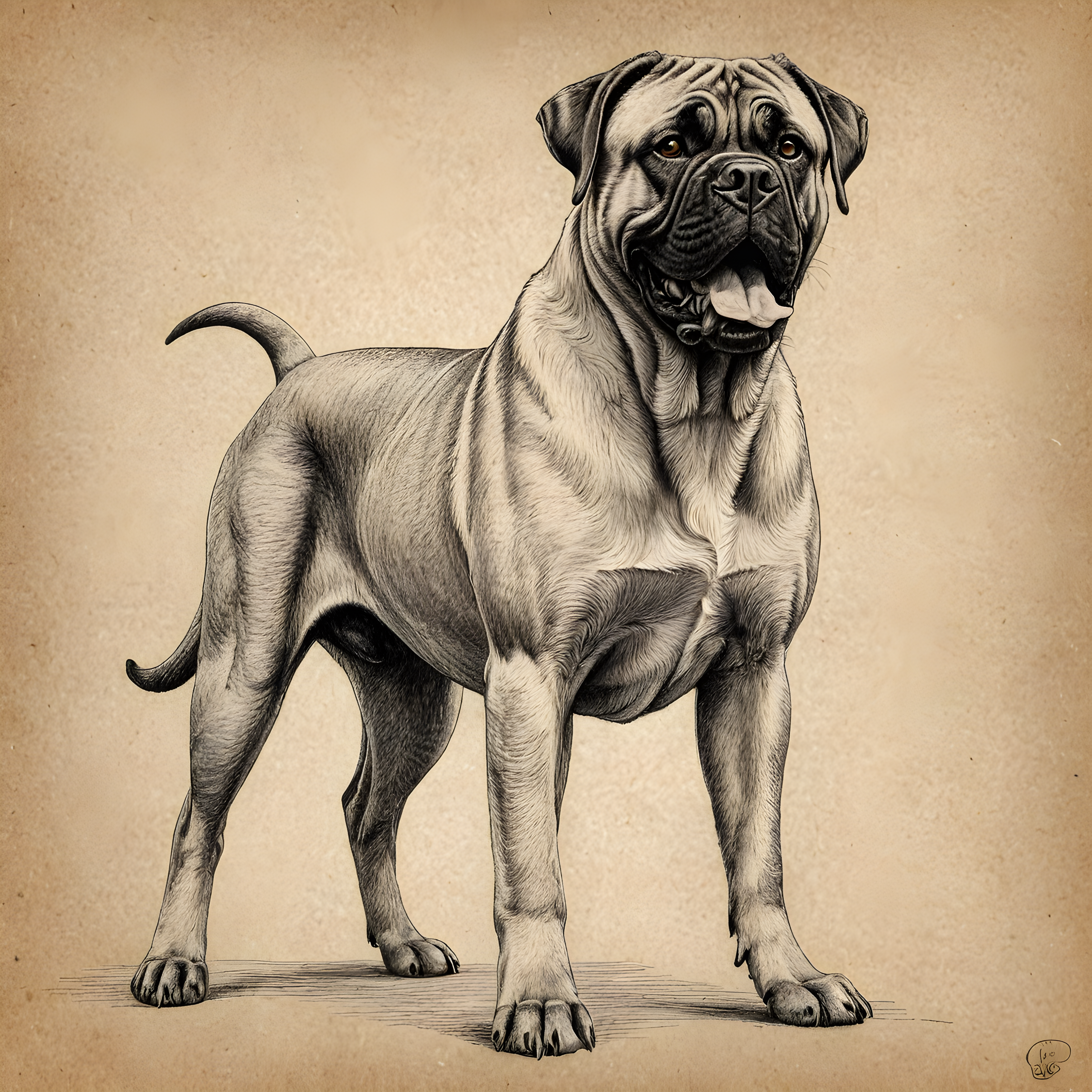 Bullmastiff — Pencil Sketch (Happy)
