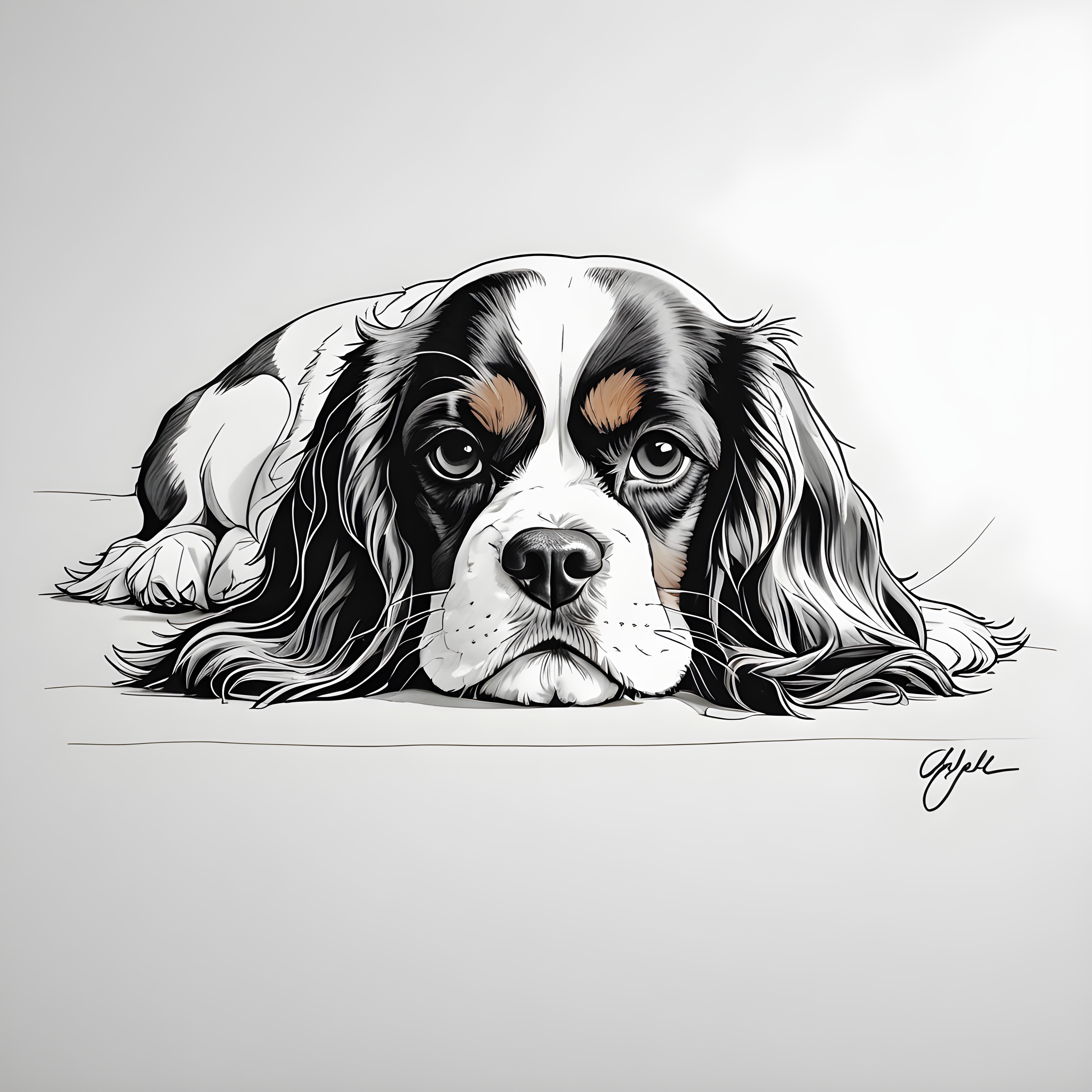Cavalier King Charles Spaniel — Minimalist Line Art (Playful)