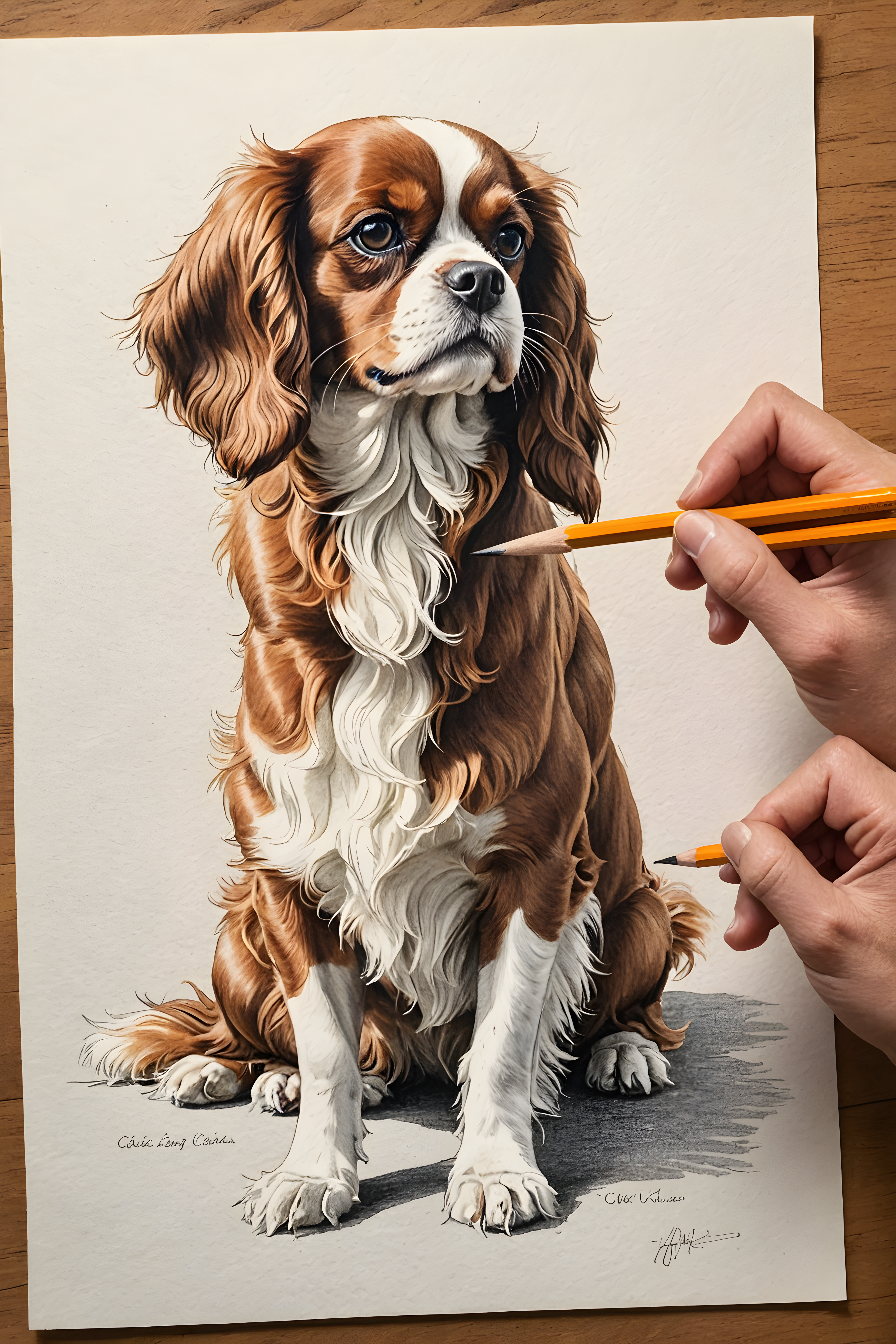 Cavalier King Charles Spaniel — Pencil Sketch (Energetic)
