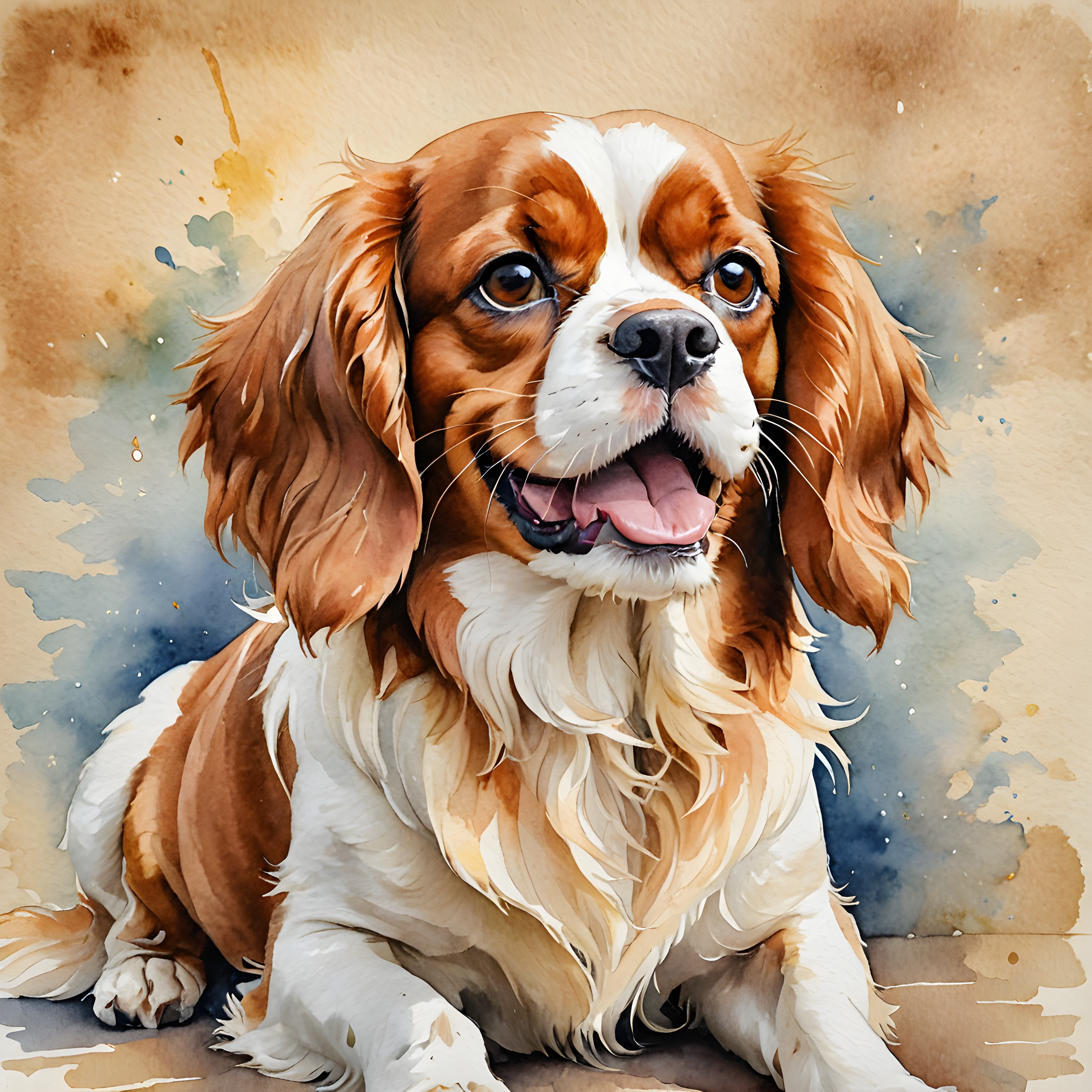 Cavalier King Charles Spaniel — Watercolor (Happy)