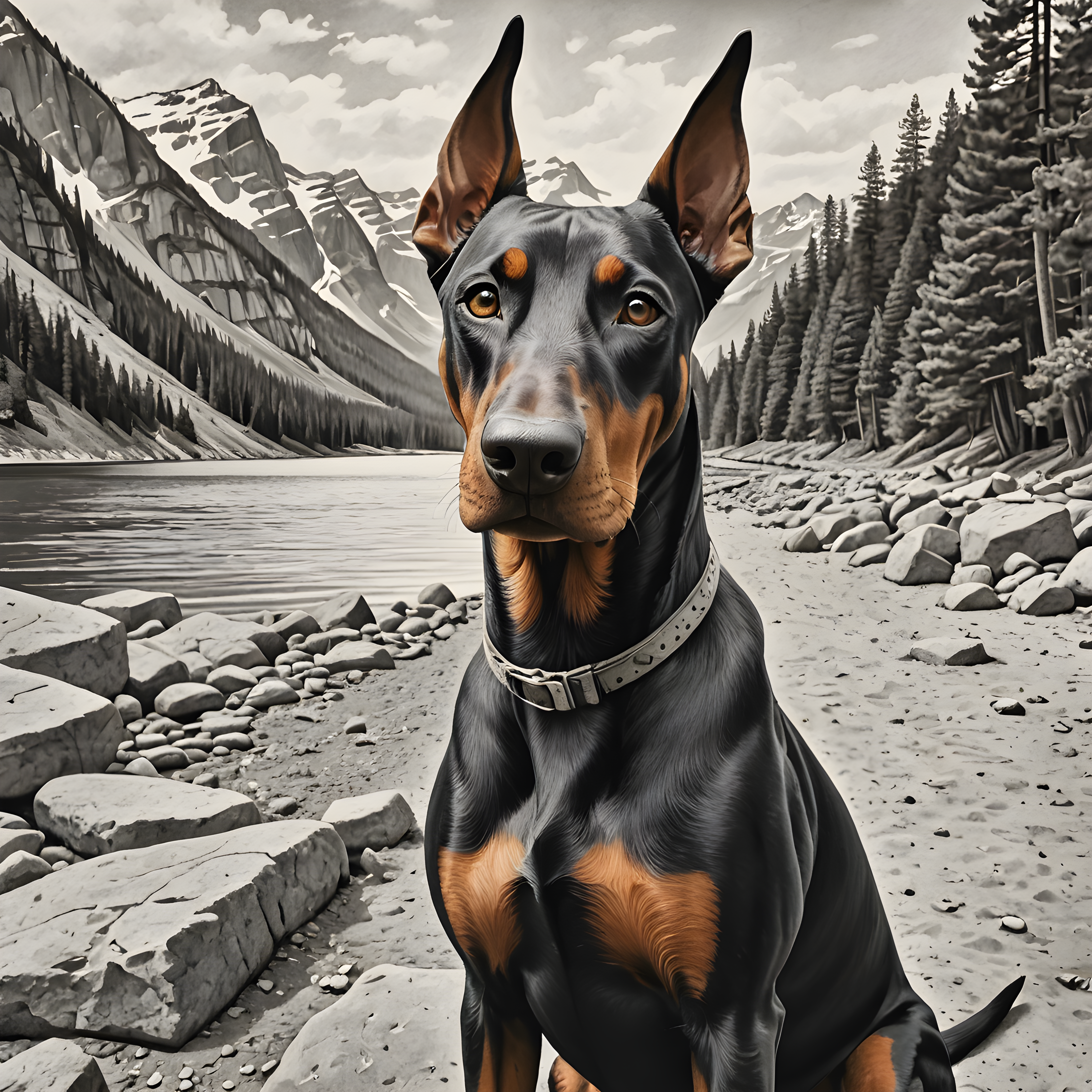 Doberman Pinscher — Pencil Sketch (Funny)