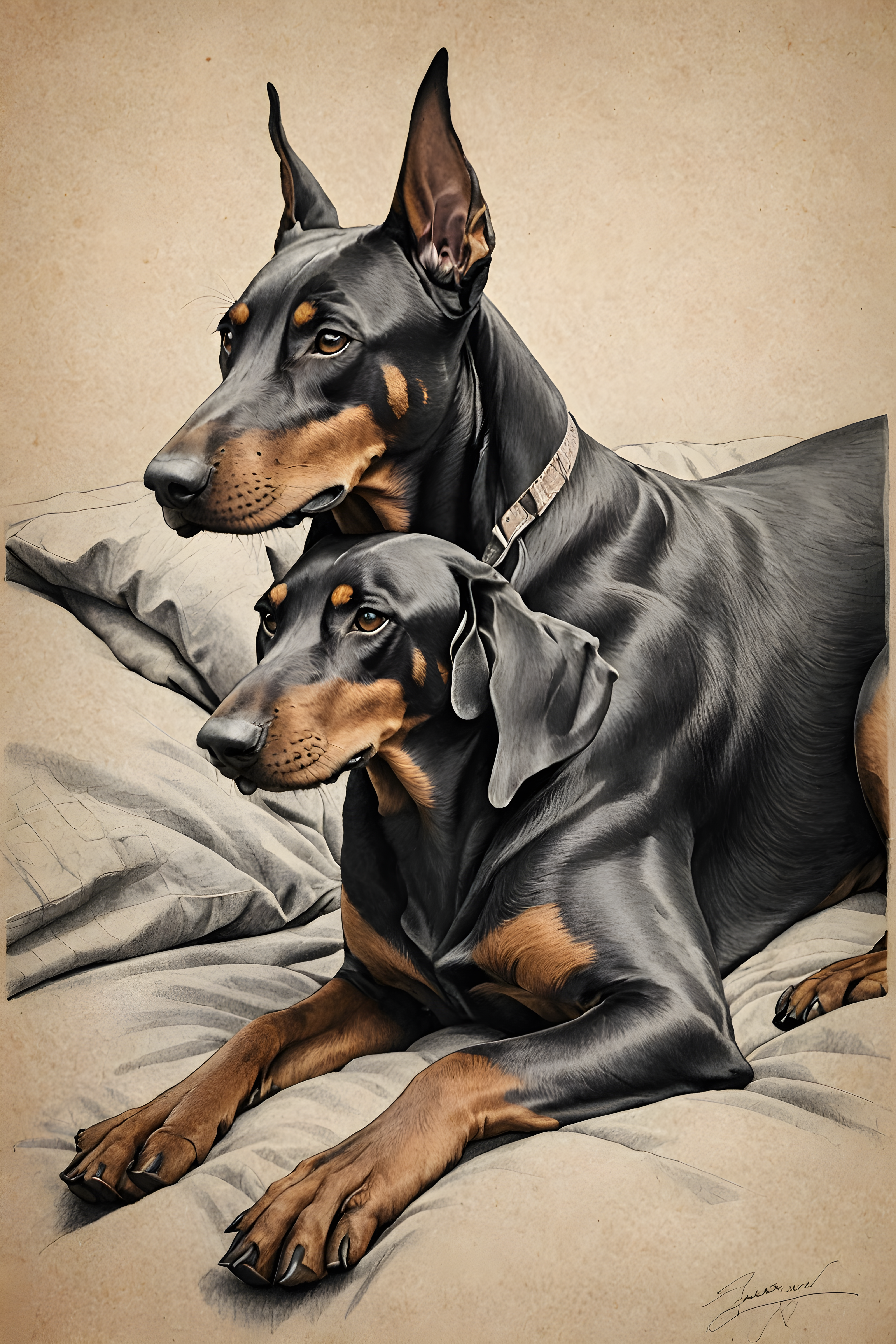 Doberman Pinscher — Pencil Sketch (Sleepy)