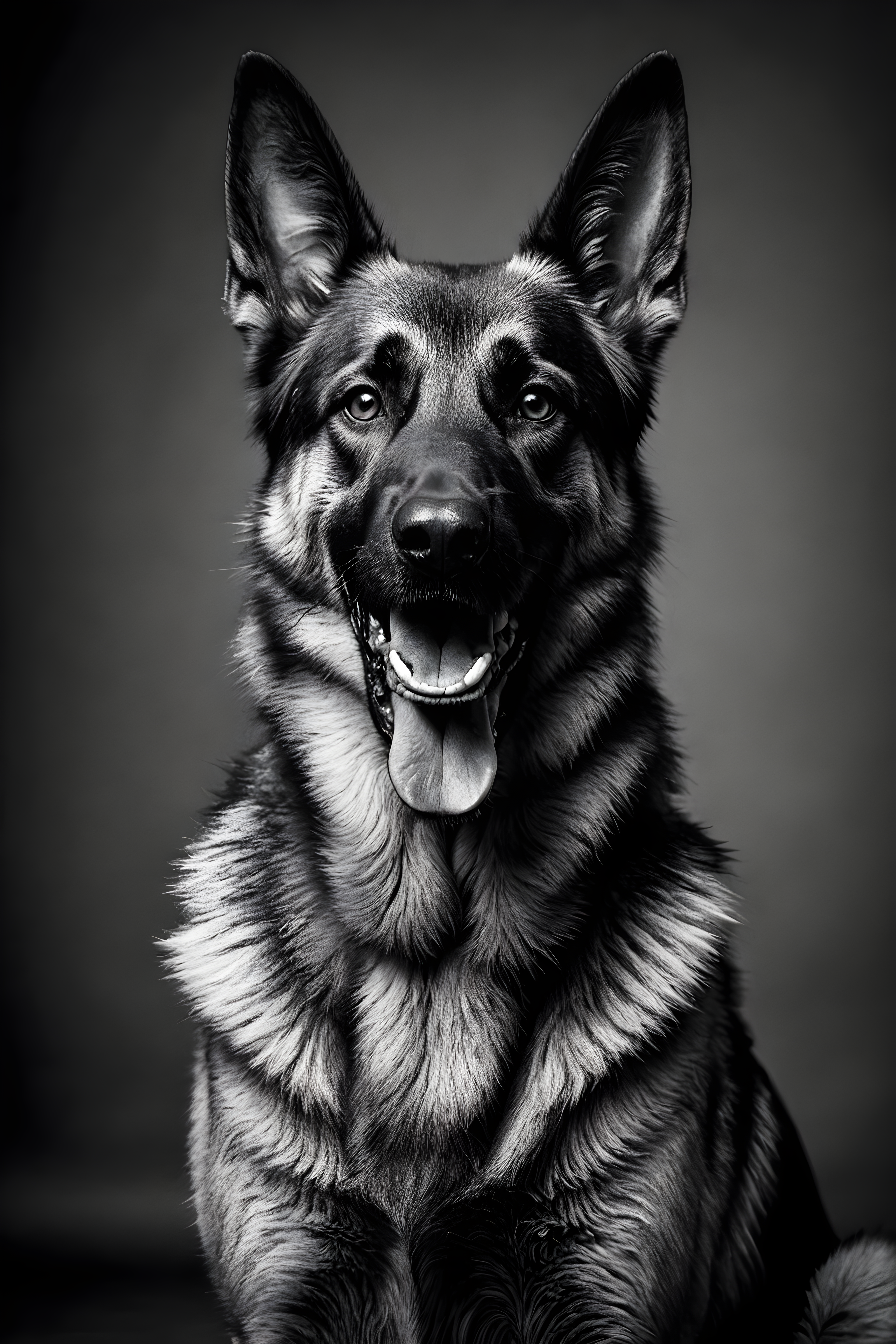German Shepherd — Black & White (Happy)