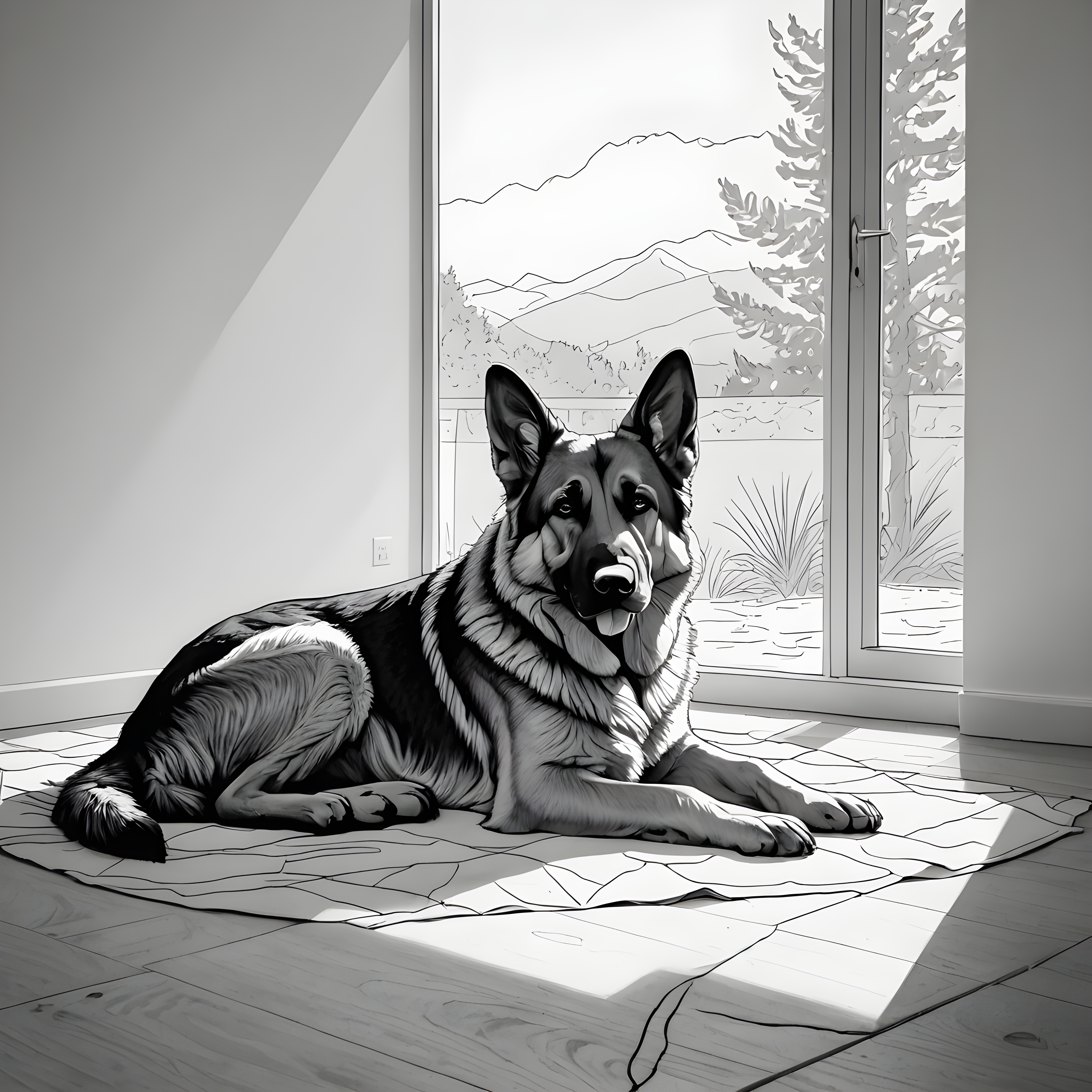 German Shepherd — Minimalist Line Art (Sleepy)