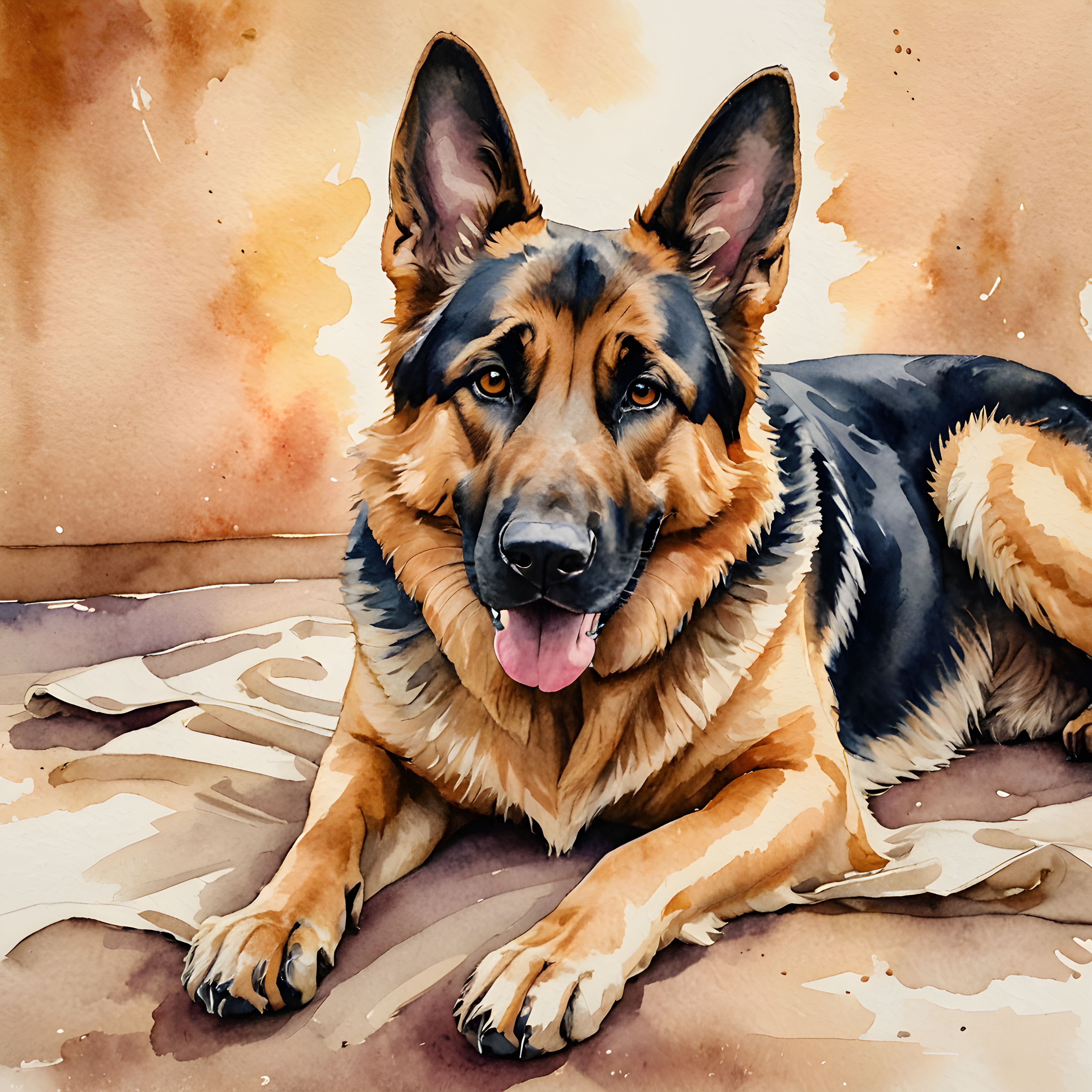 German Shepherd — Watercolor (Happy)