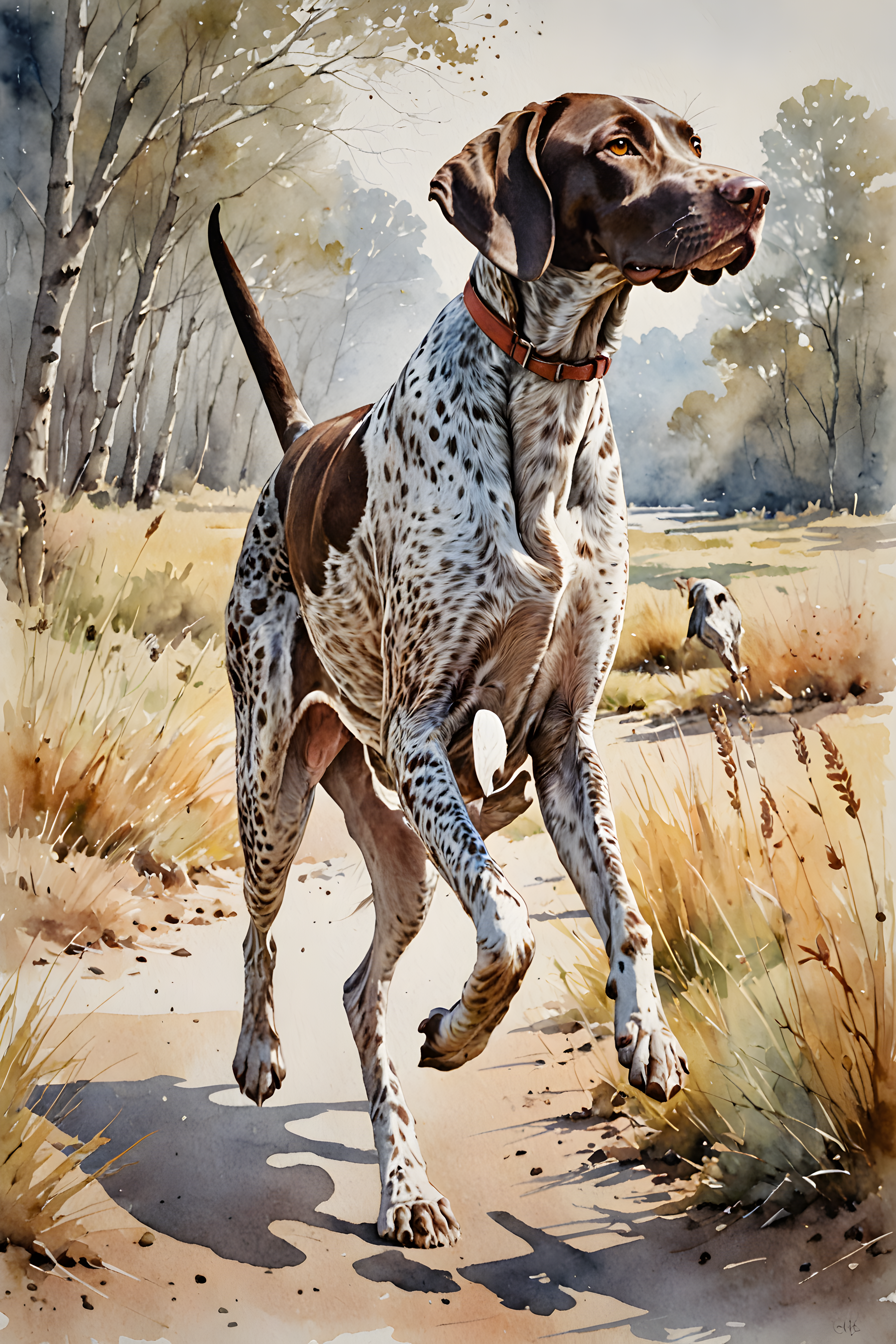 German Shorthaired Pointer — Watercolor (Energetic)