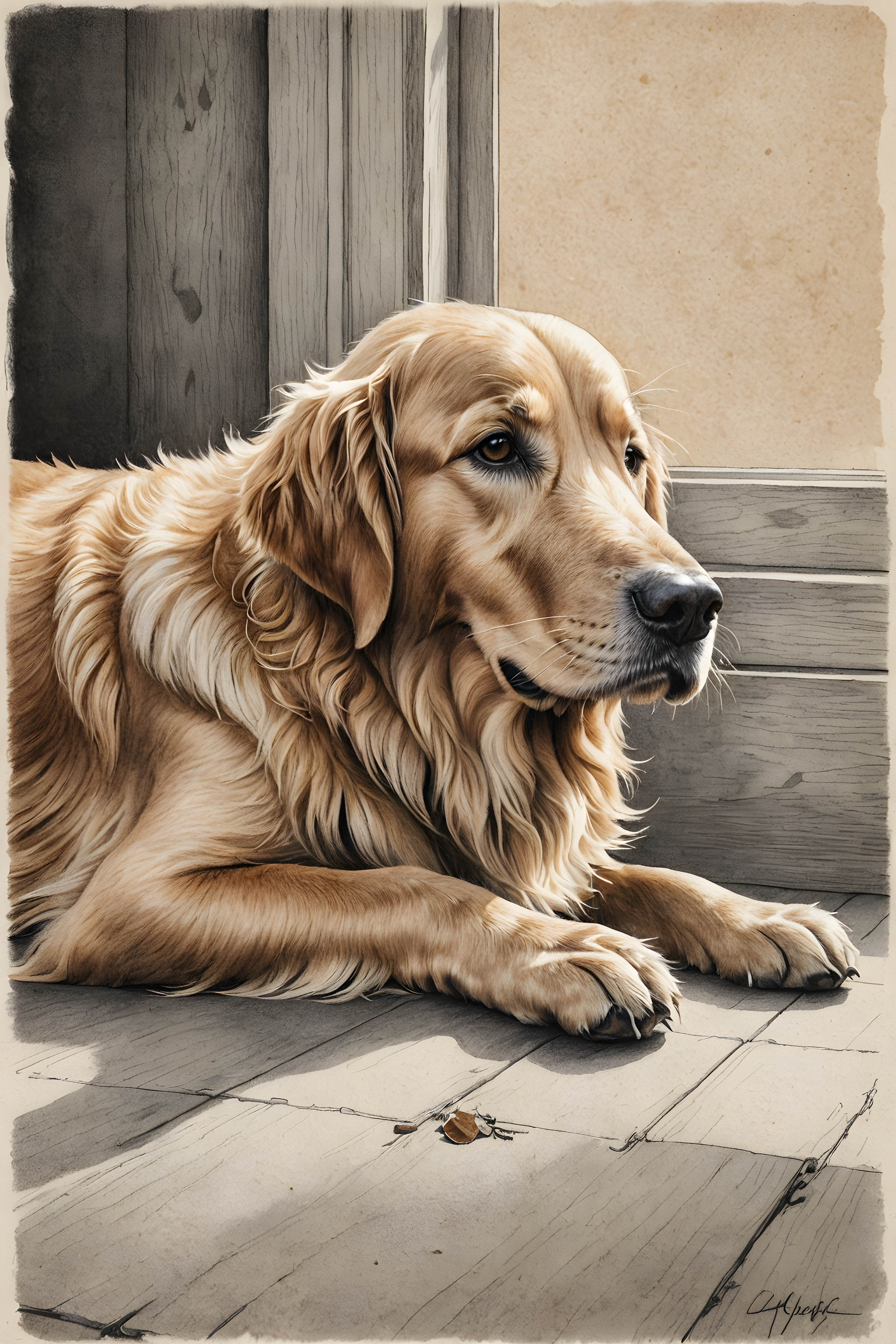 Golden Retriever — Pencil Sketch (Fantasy)