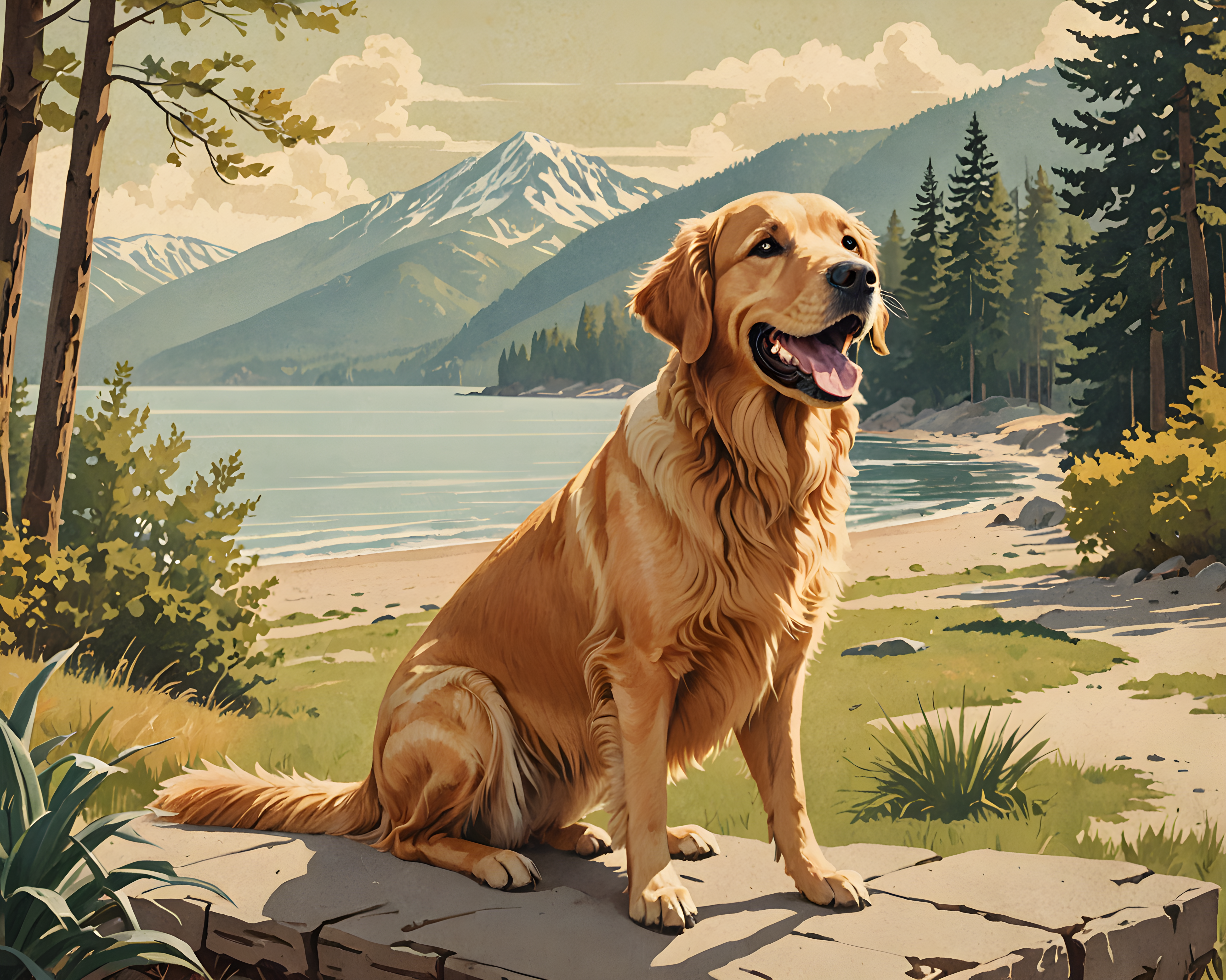 Golden Retriever — Vintage Poster (Happy)