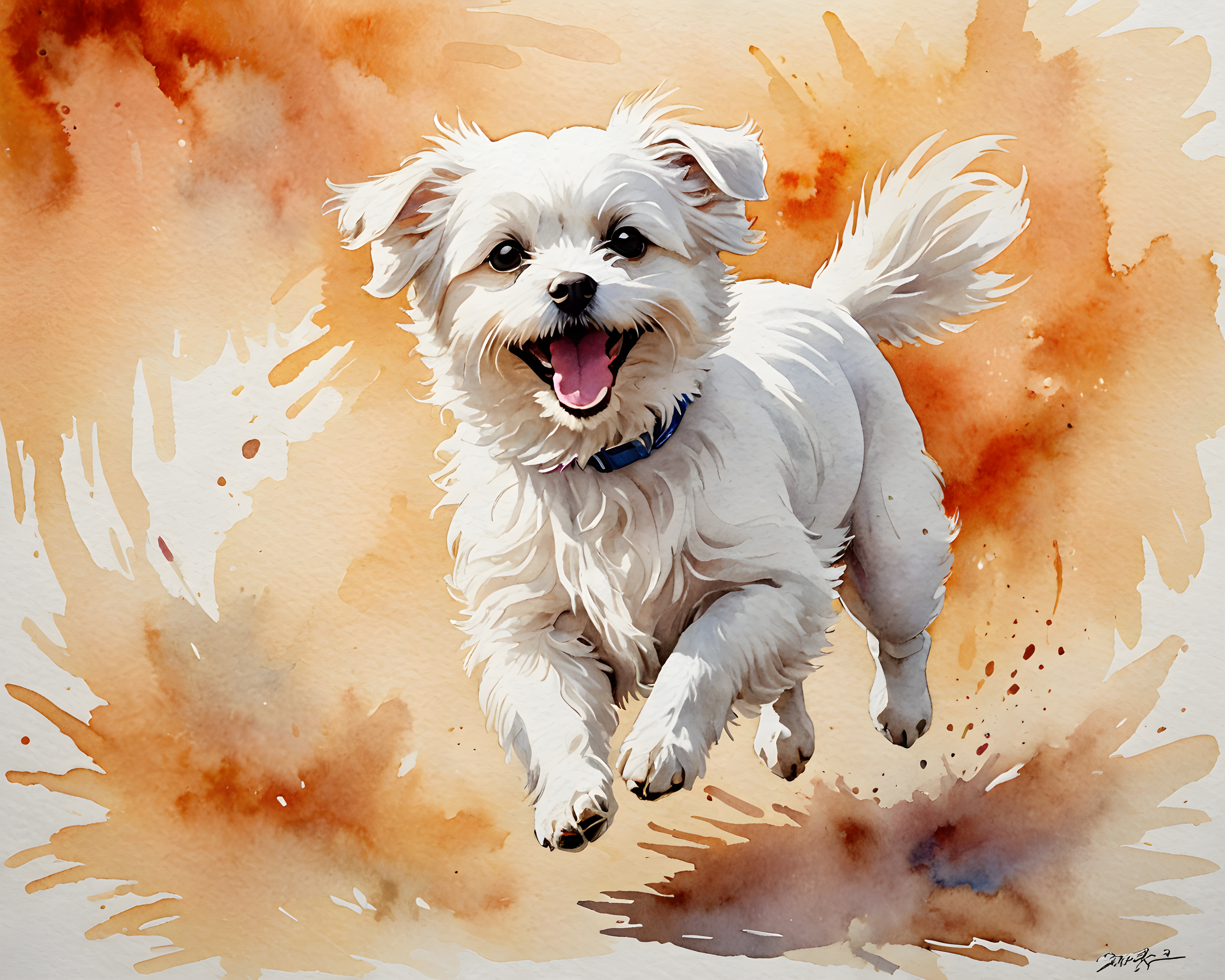 Maltese — Watercolor (Happy)