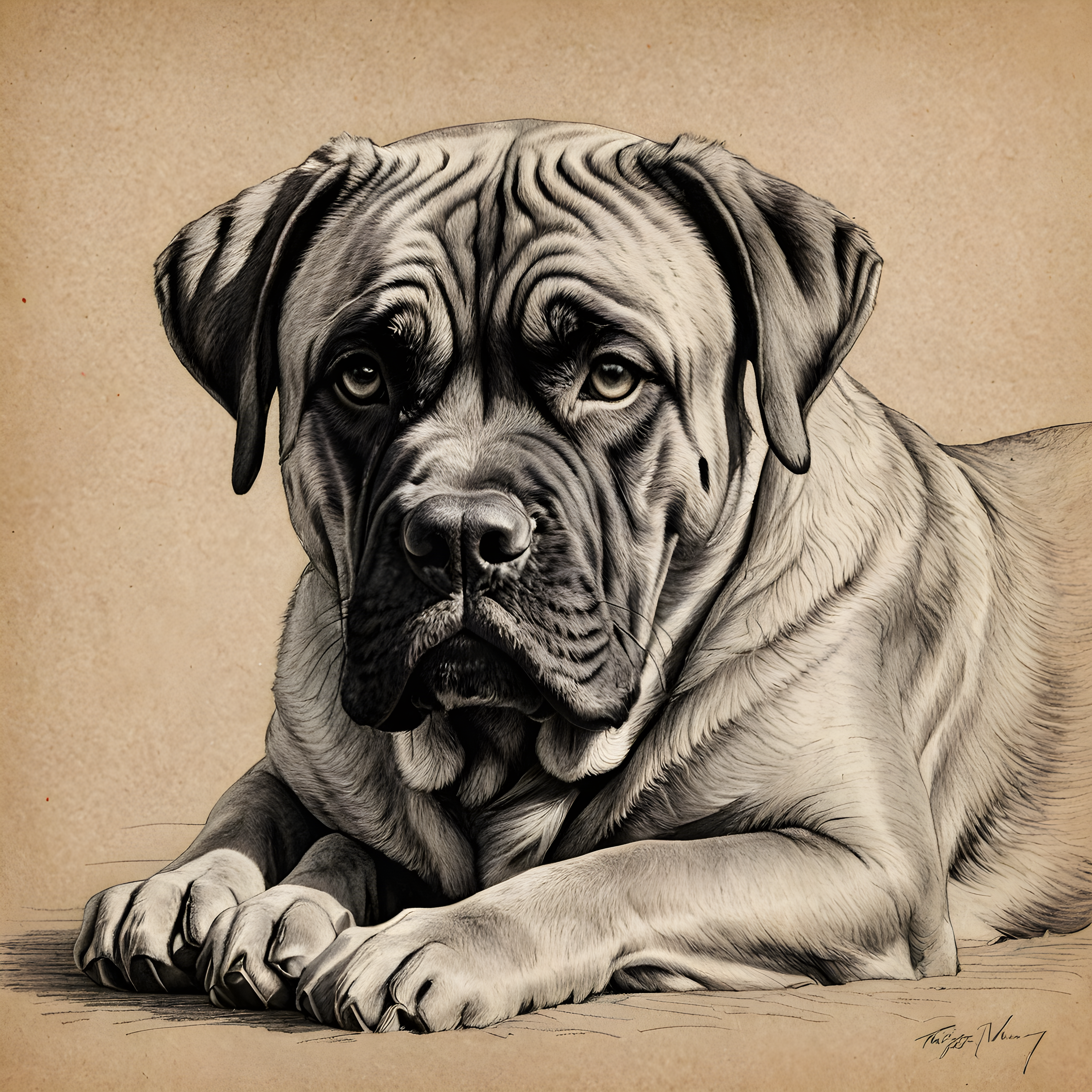 Mastiff — Pencil Sketch (Sleepy)
