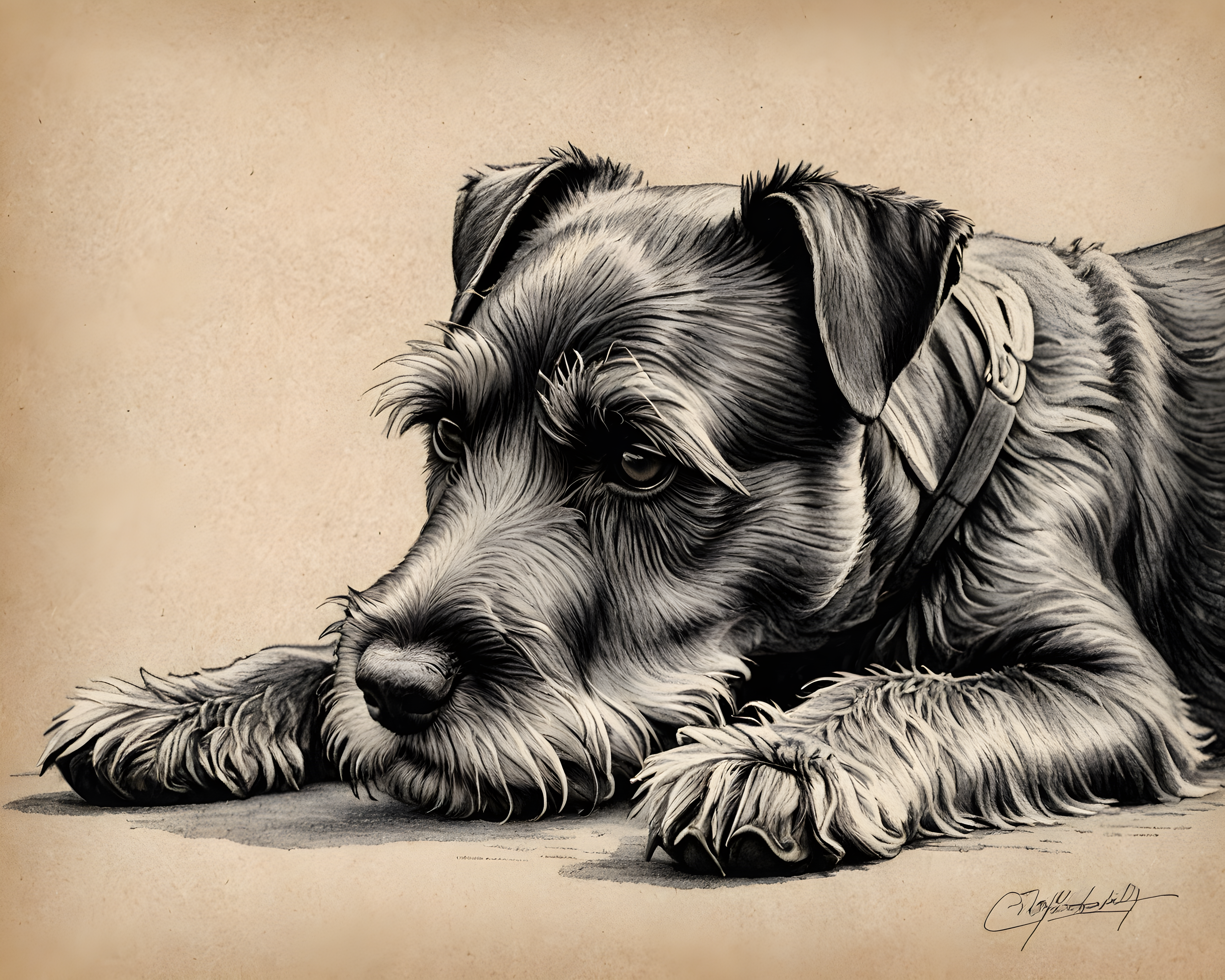 Miniature Schnauzer — Pencil Sketch (Emotional)