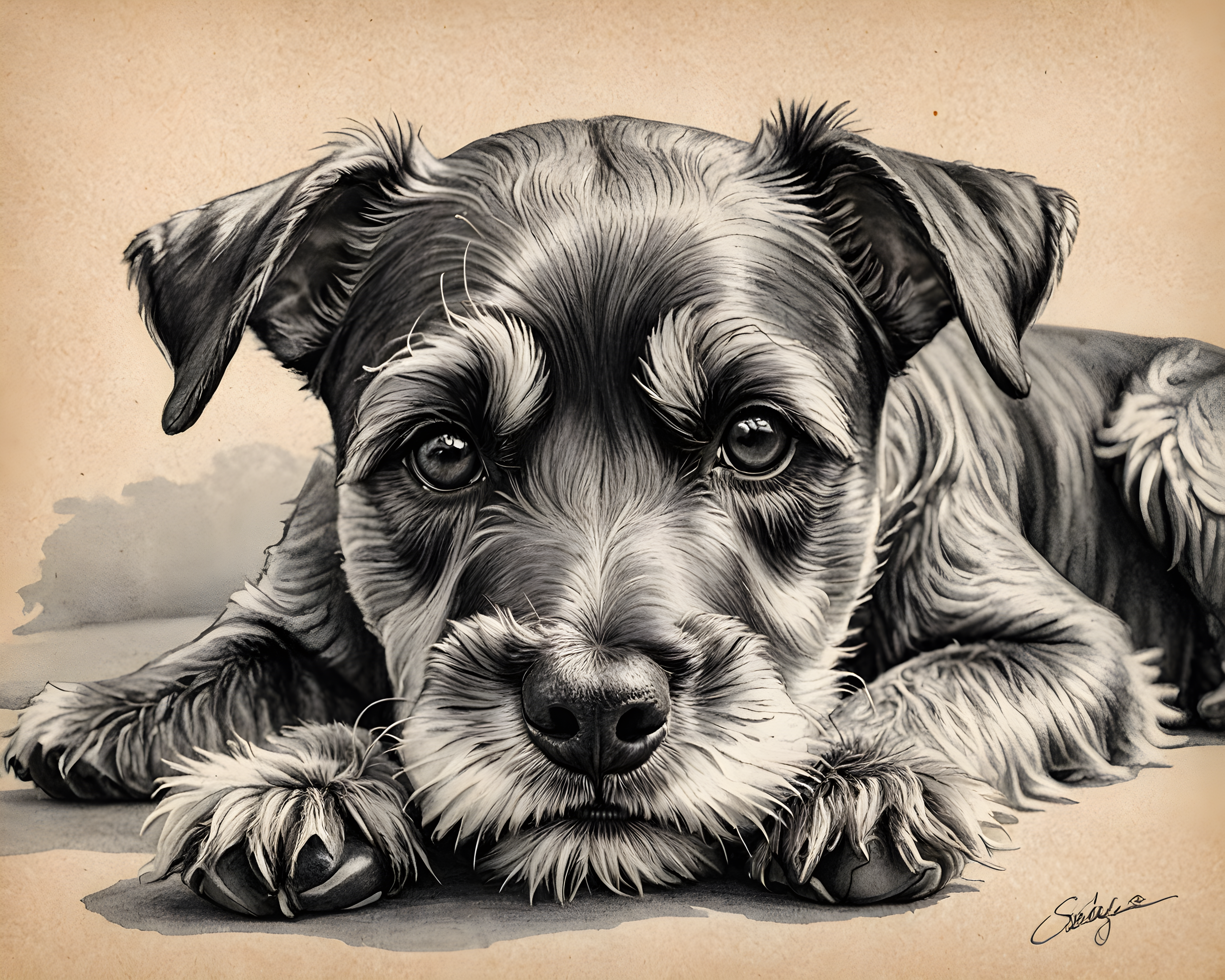 Miniature Schnauzer — Pencil Sketch (Happy)