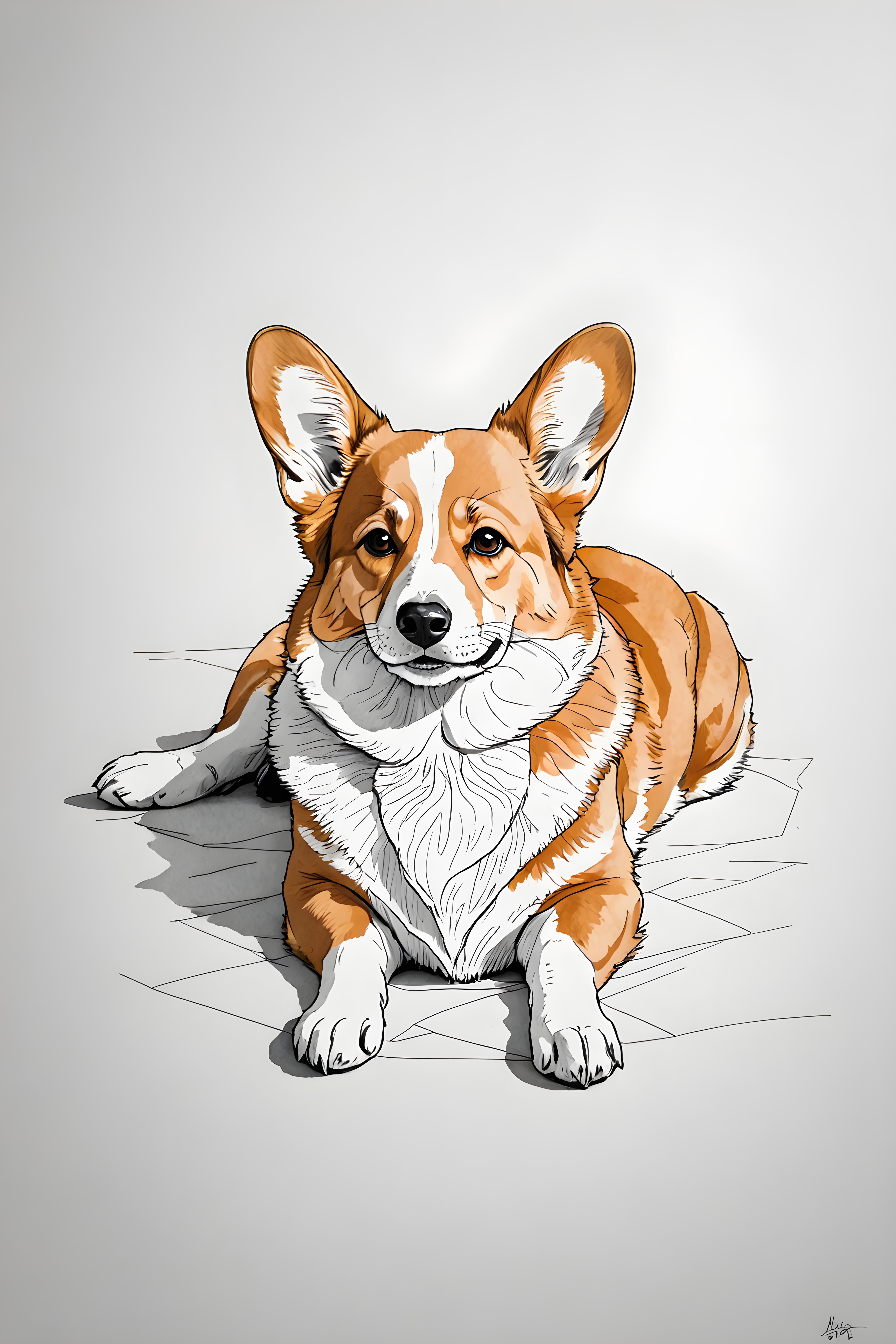 Pembroke Welsh Corgi — Minimalist Line Art (Fantasy)