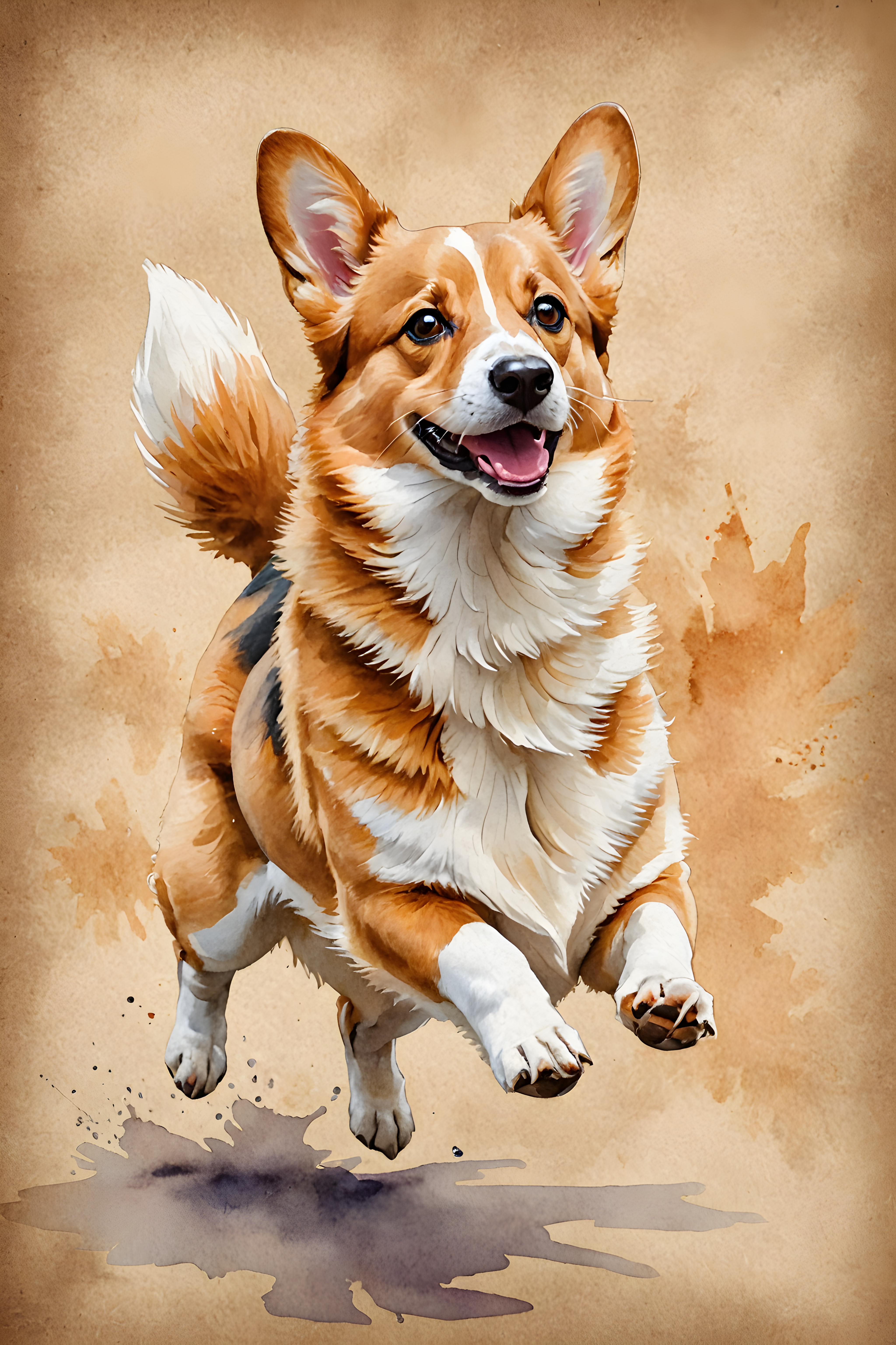 Pembroke Welsh Corgi — Watercolor (Energetic)