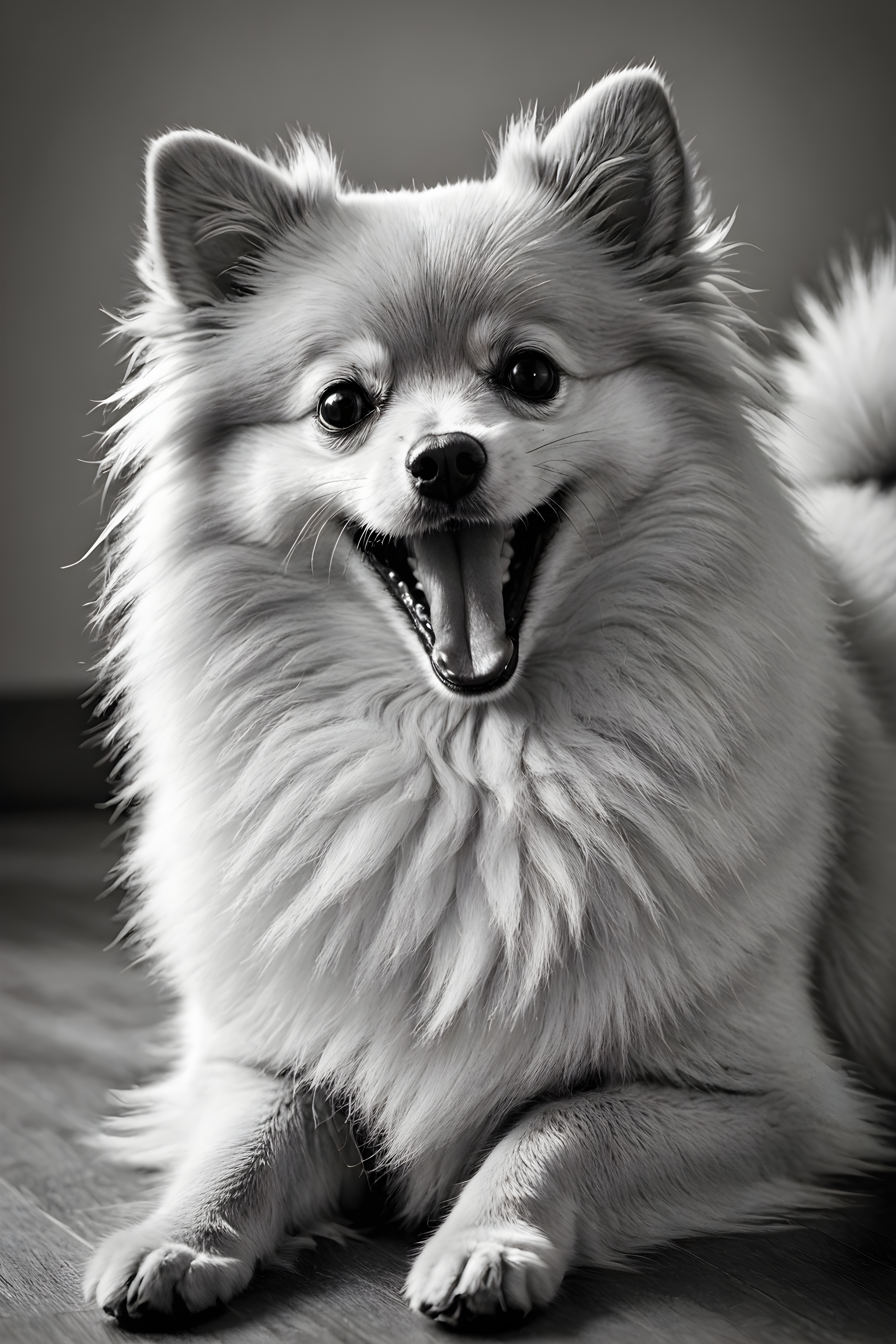 Pomeranian — Black & White (Happy)