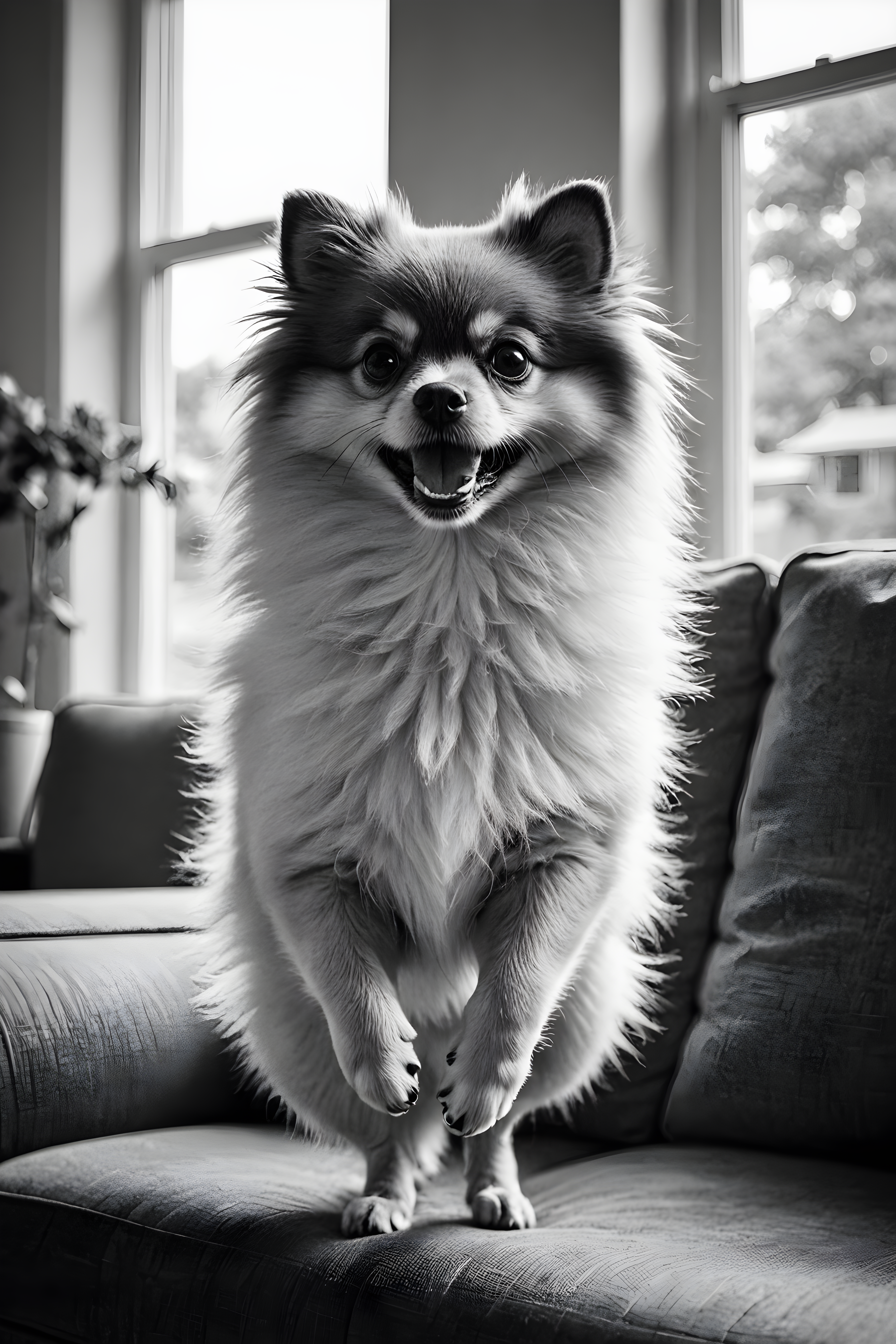 Pomeranian — Black & White (Lifestyle)
