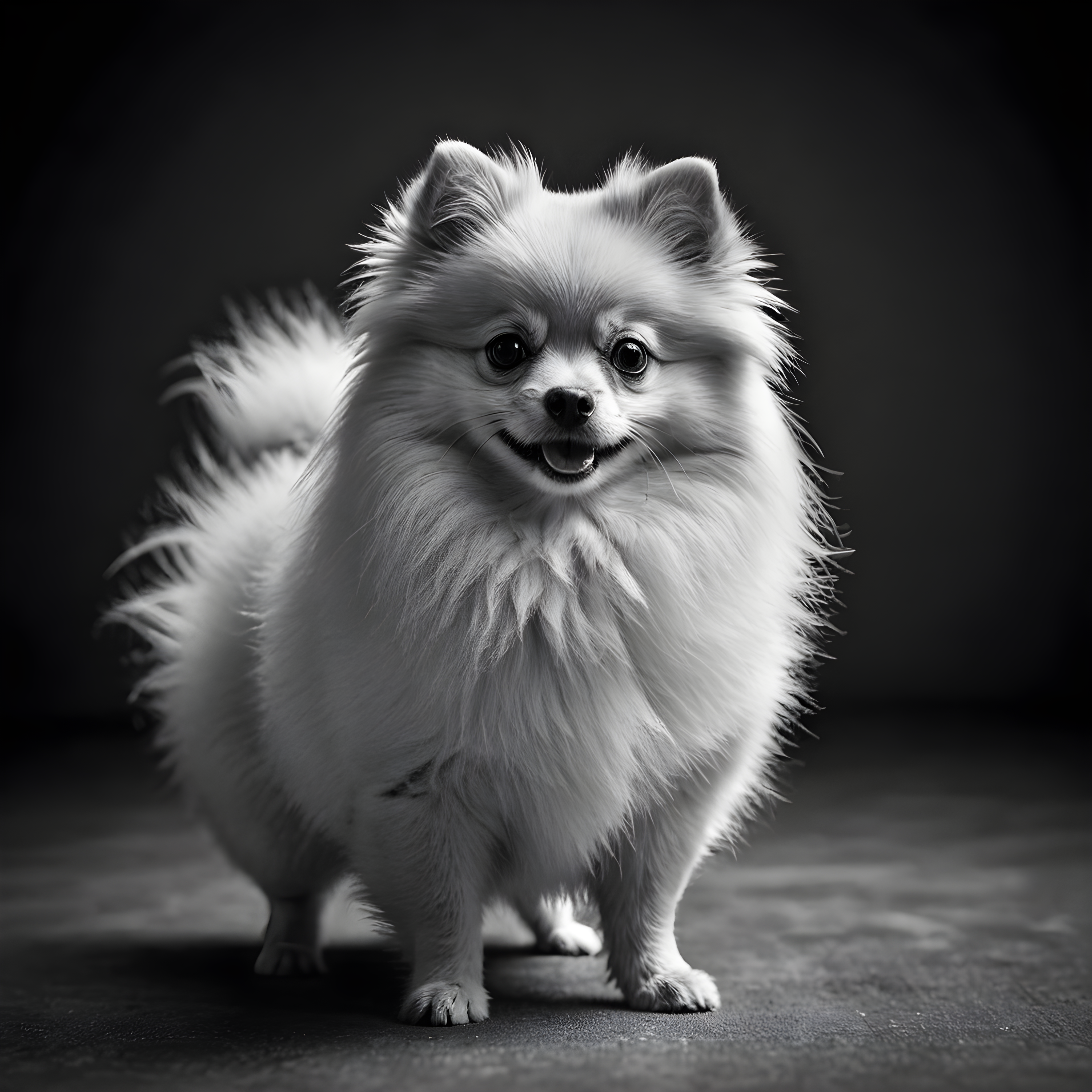 Pomeranian — Black & White (Sleepy)