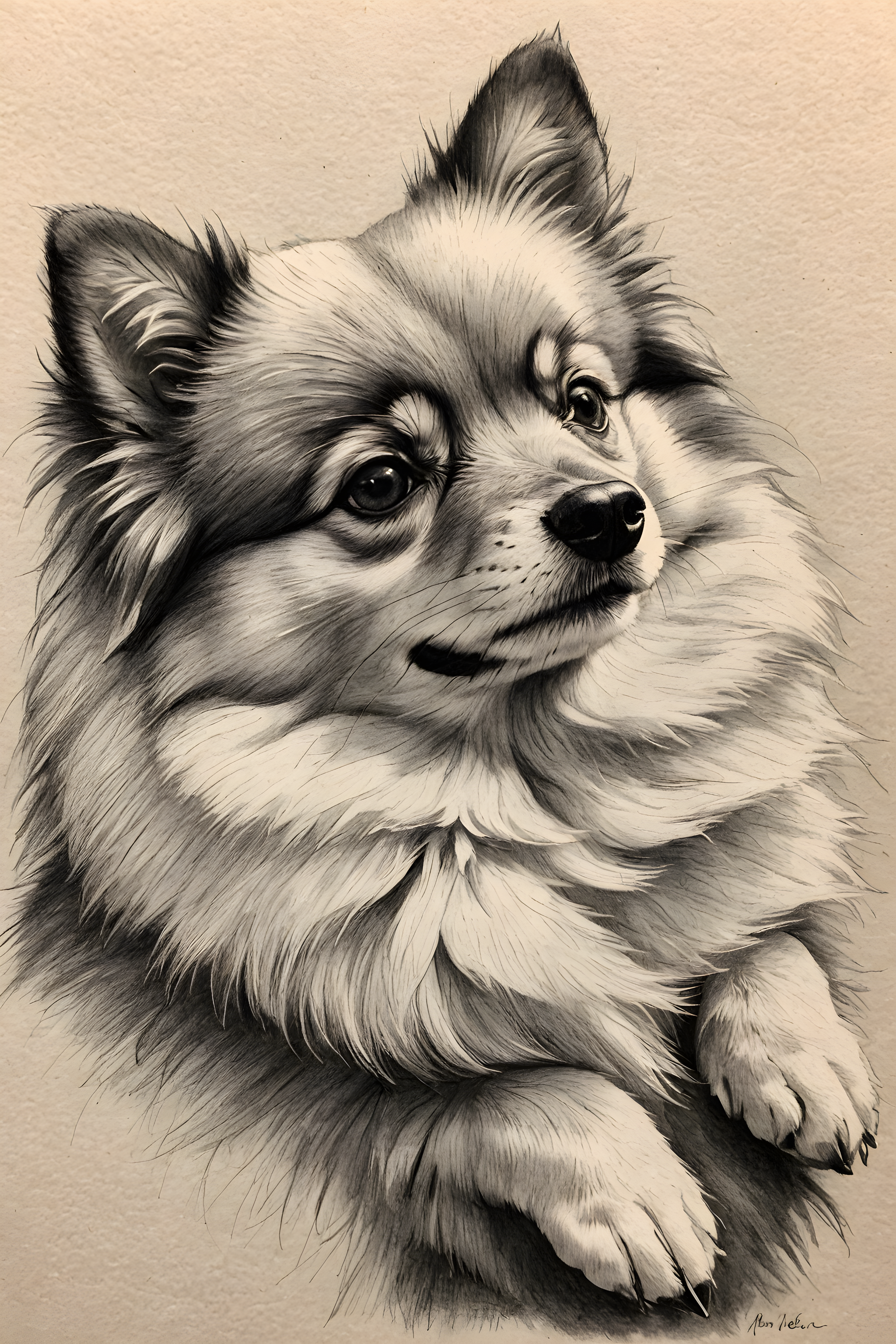 Pomeranian — Pencil Sketch (Sleepy)