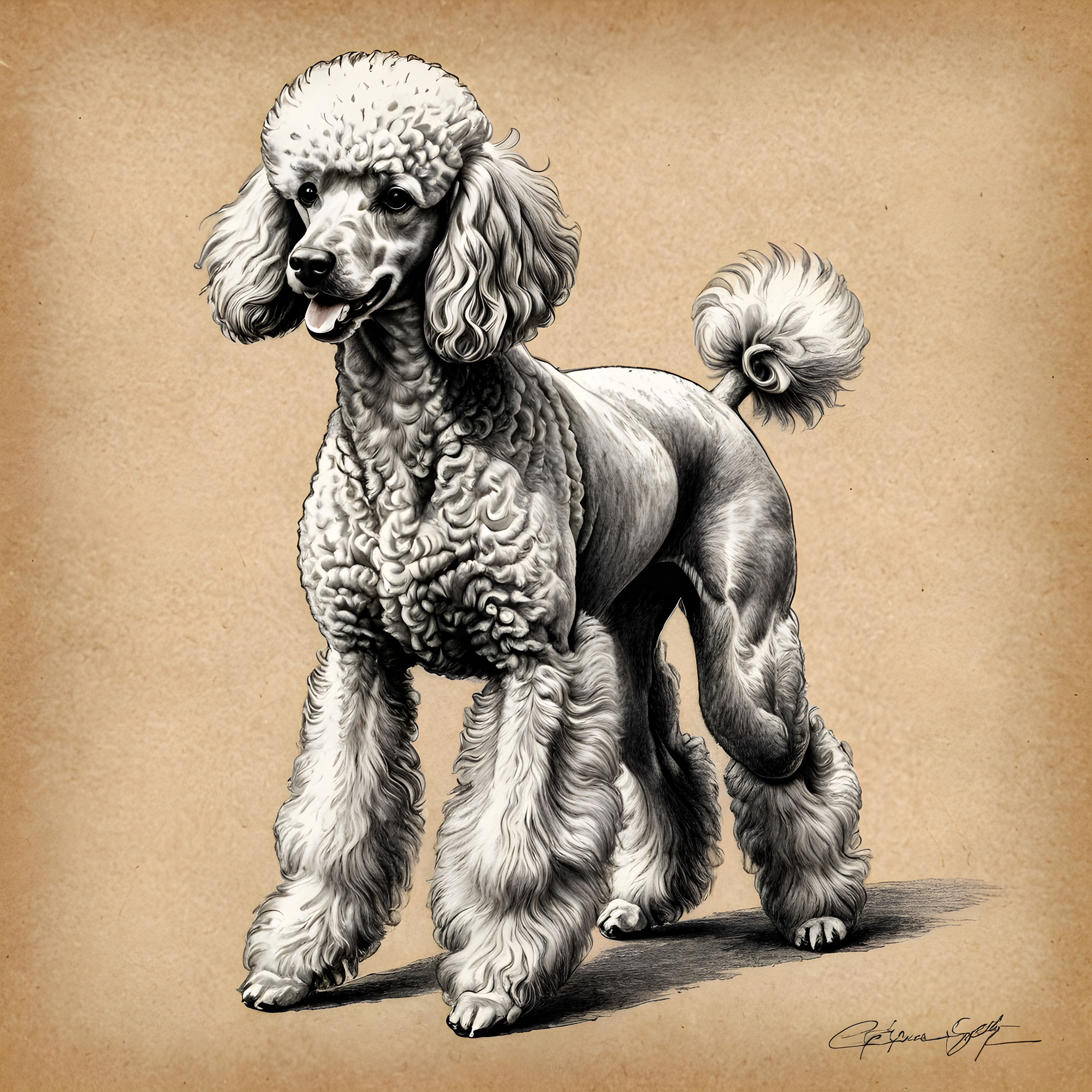Poodle — Pencil Sketch (Energetic)