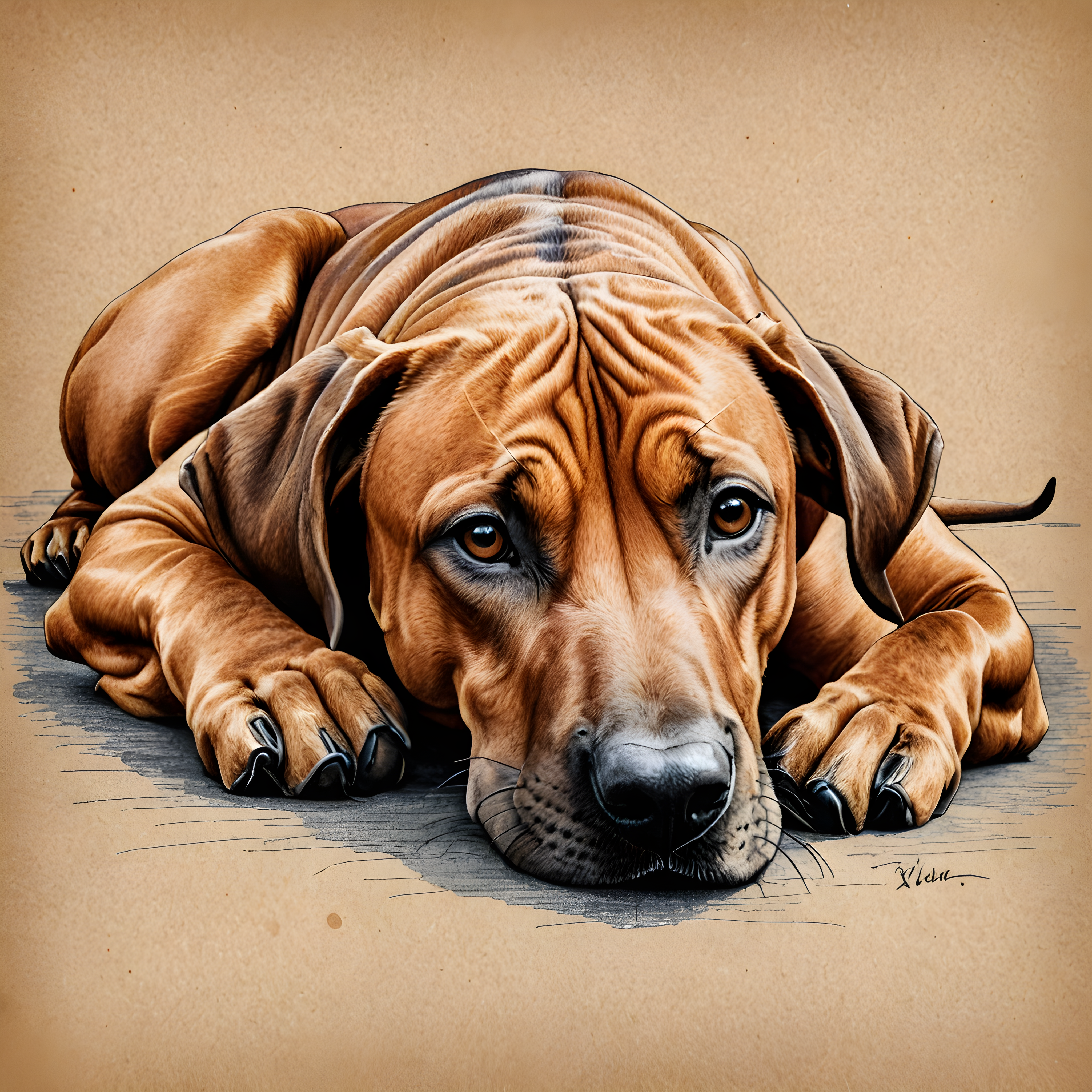 Rhodesian Ridgeback — Pencil Sketch (Energetic)