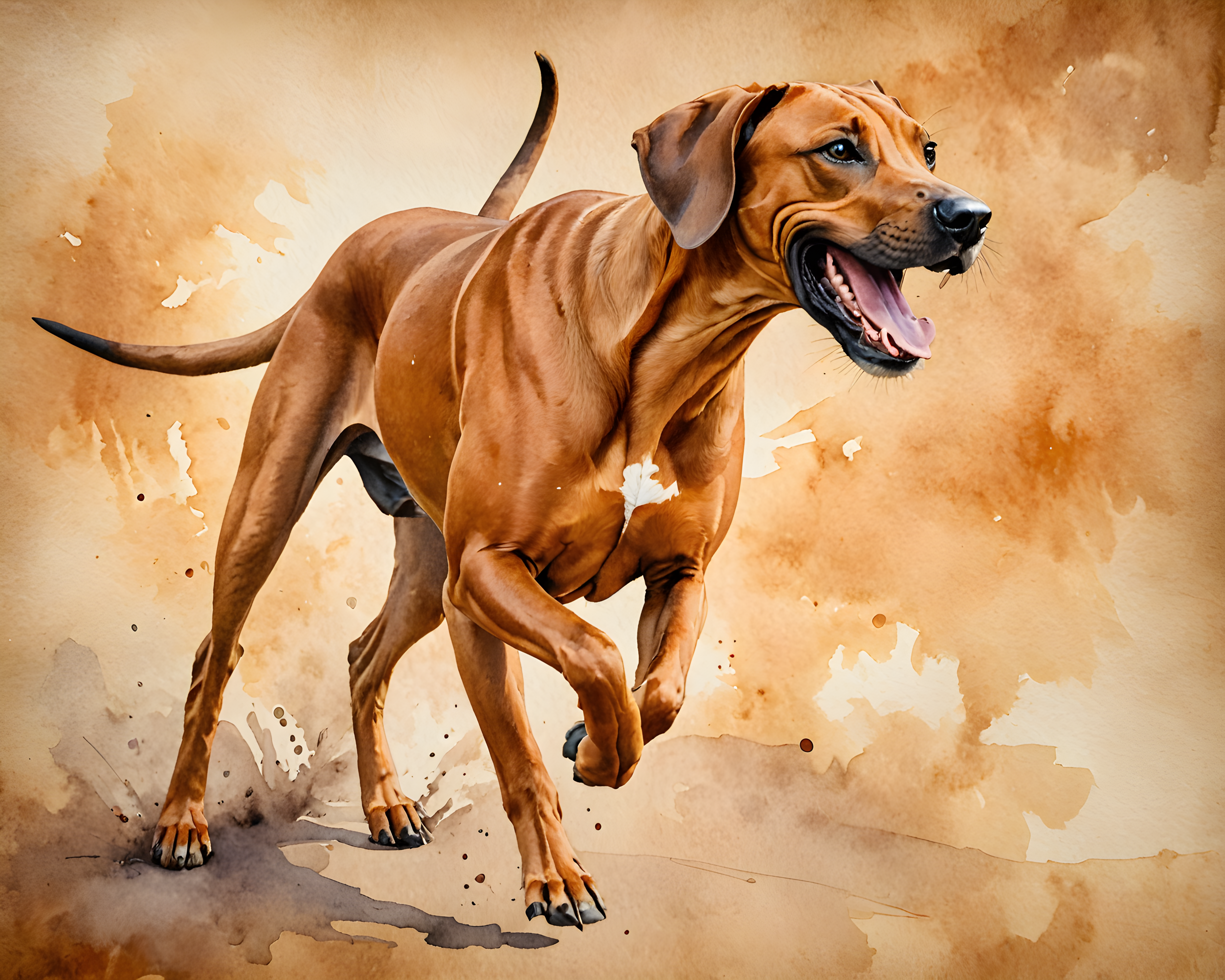Rhodesian Ridgeback — Watercolor (Happy)