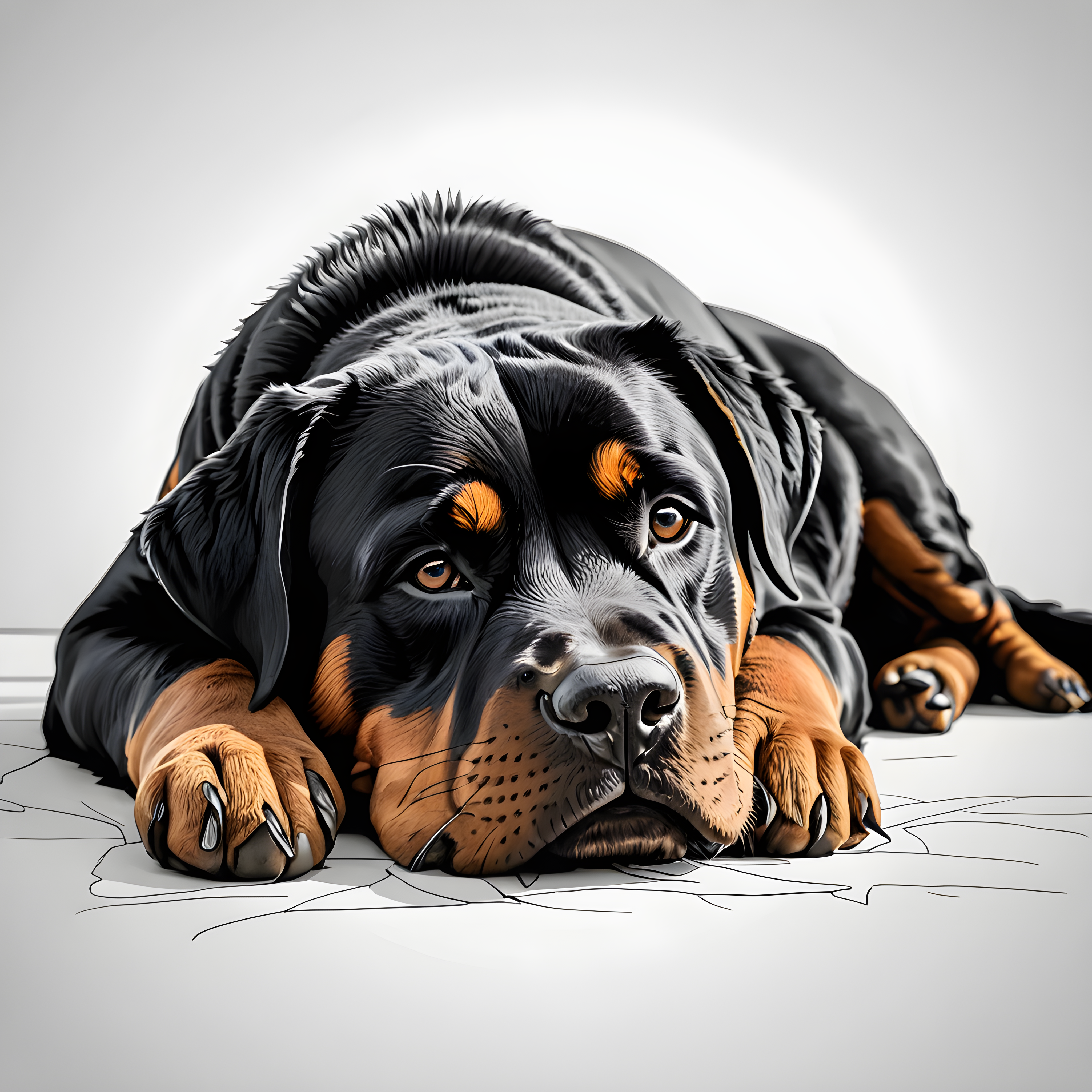 Rottweiler — Minimalist Line Art (Sleepy)