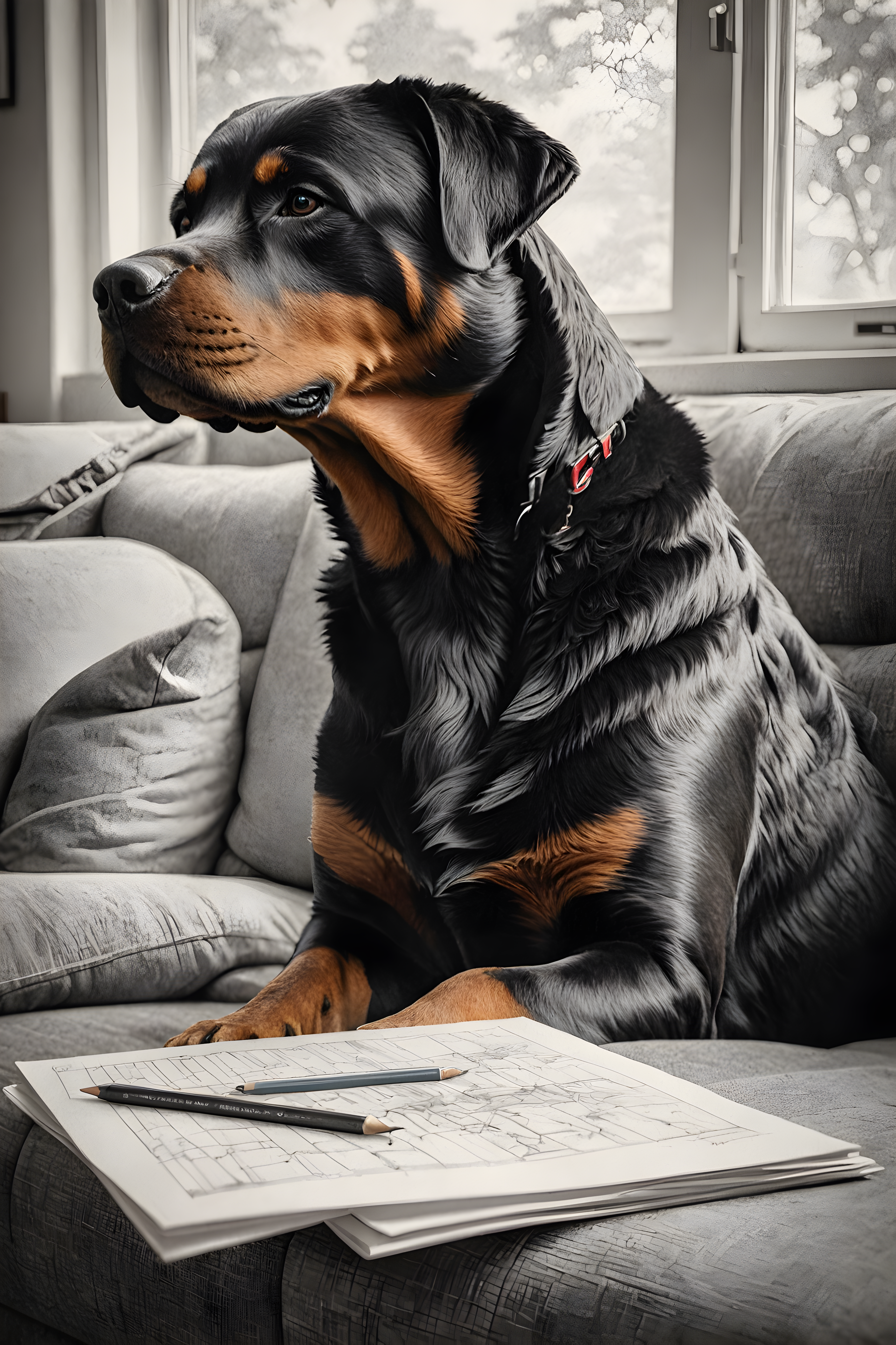 Rottweiler — Pencil Sketch (Lifestyle)