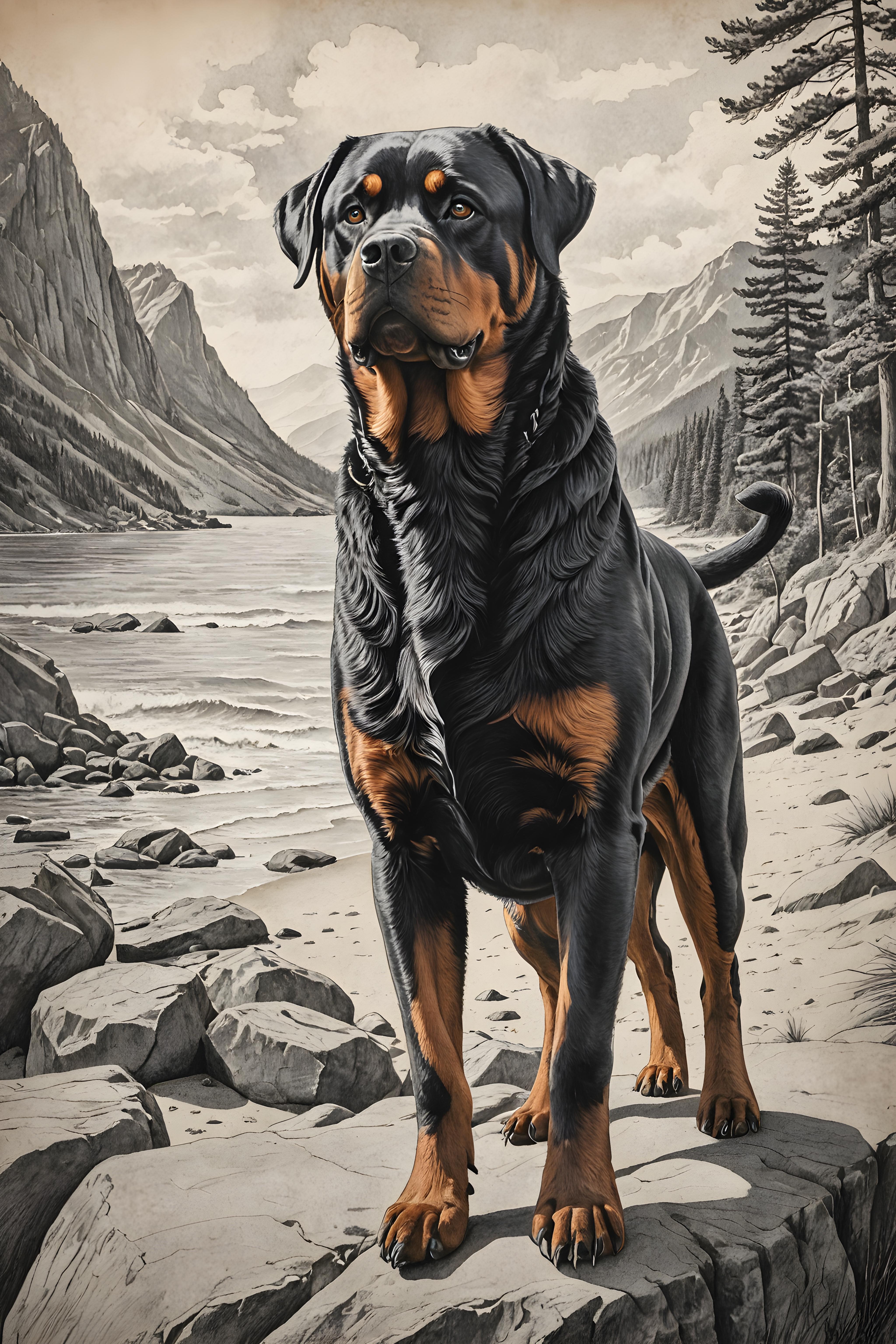Rottweiler — Pencil Sketch (Motivational)