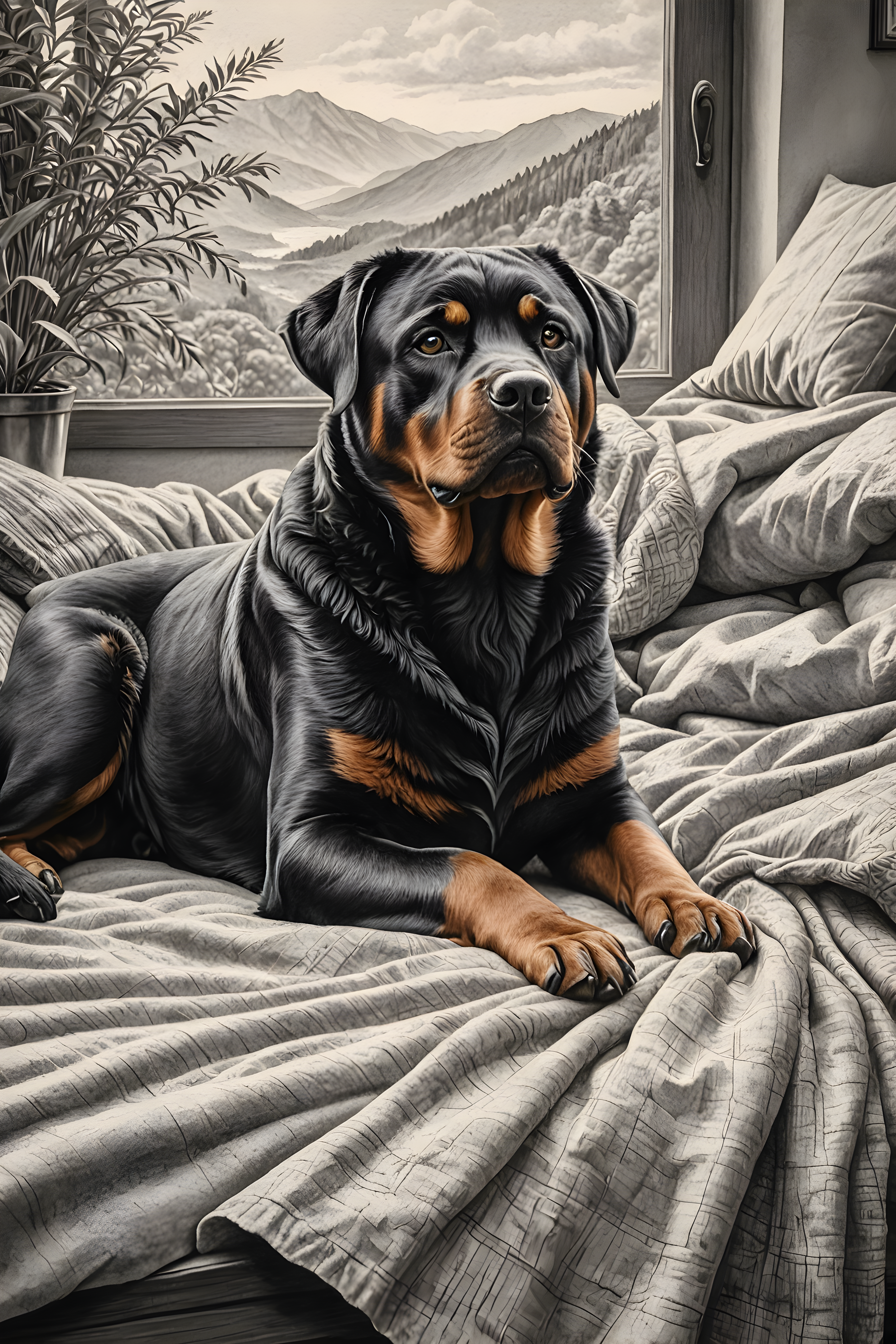 Rottweiler — Pencil Sketch (Sleepy)