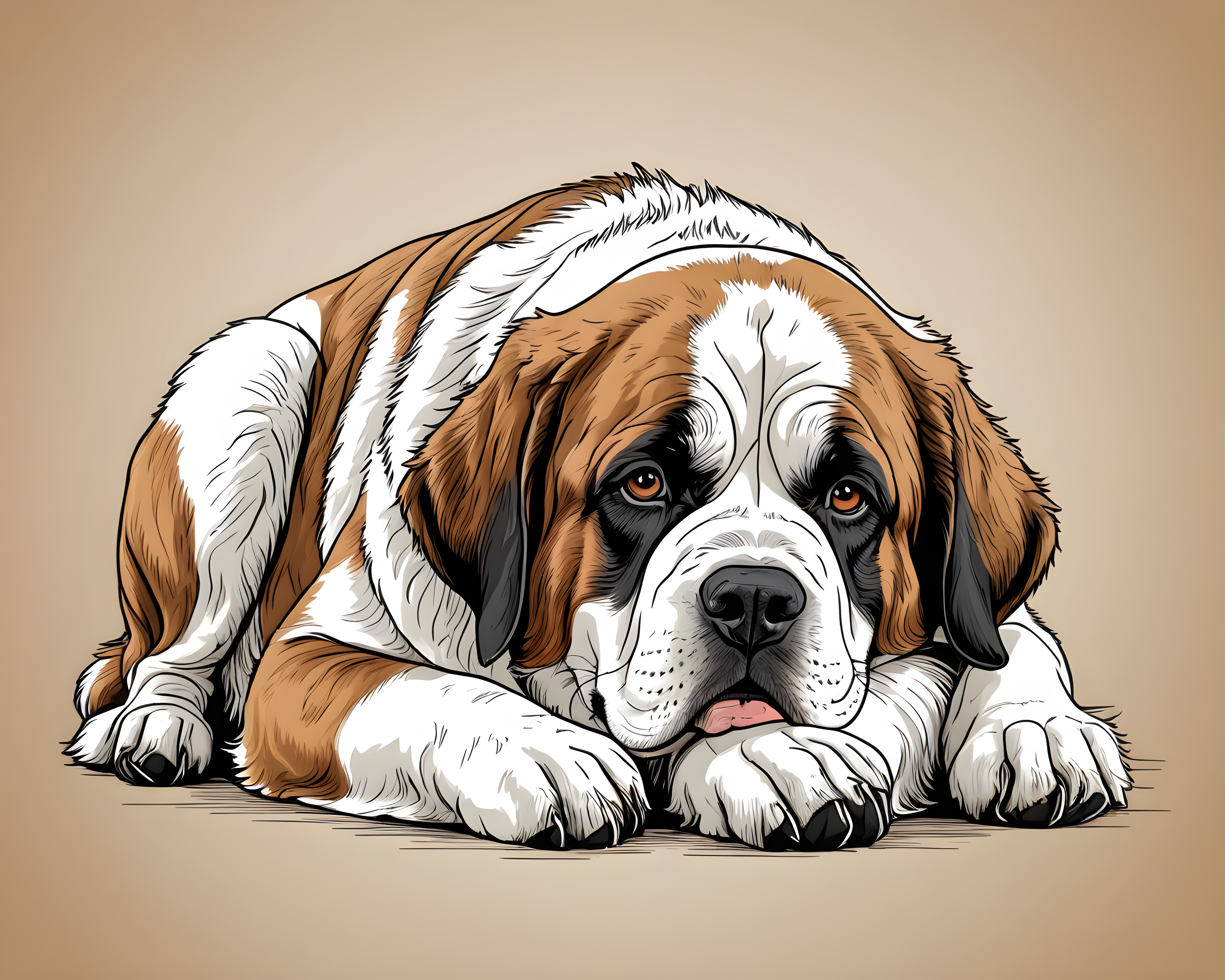 Saint Bernard — Line Art (Sleepy)
