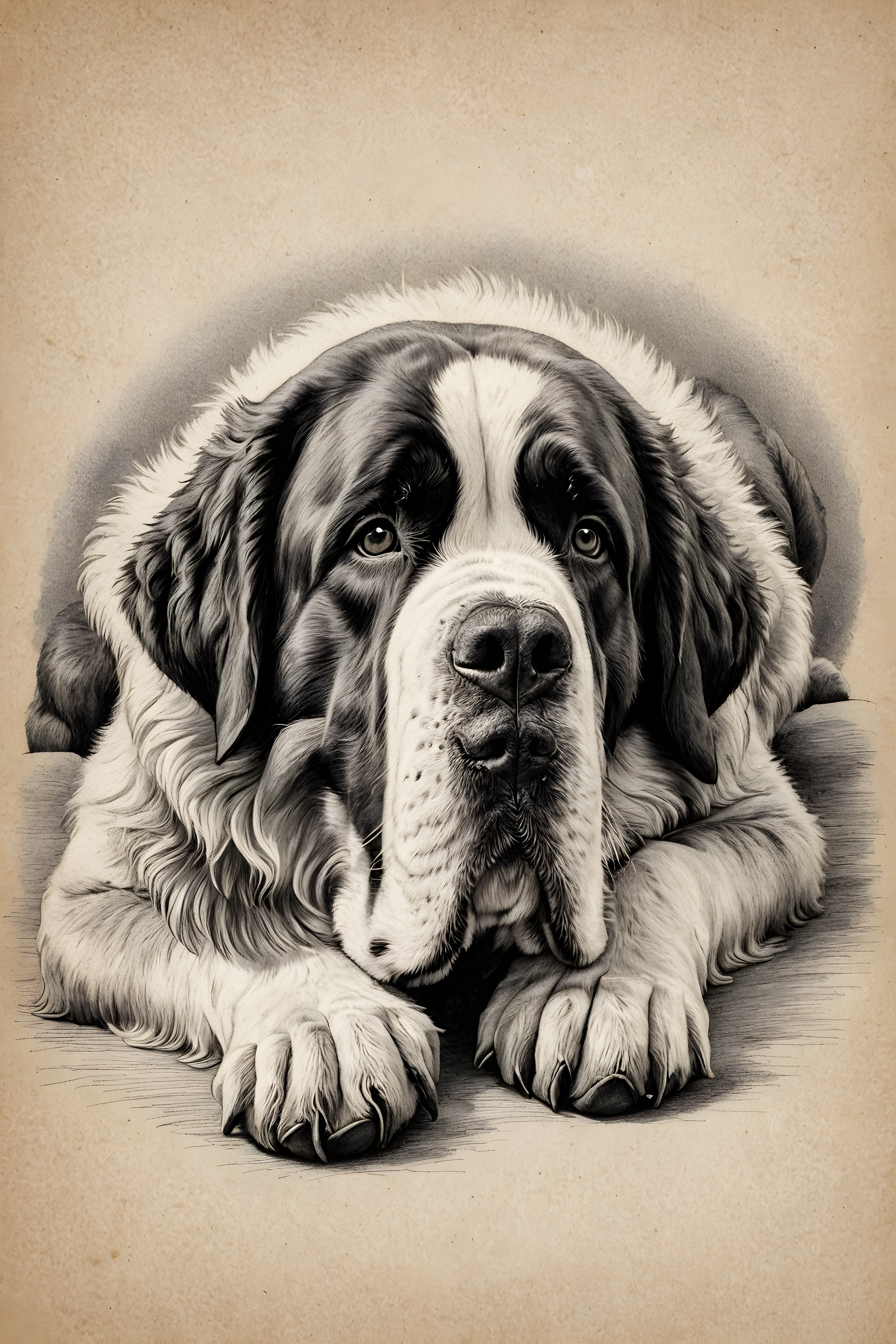 Saint Bernard — Pencil Sketch (Sleepy)