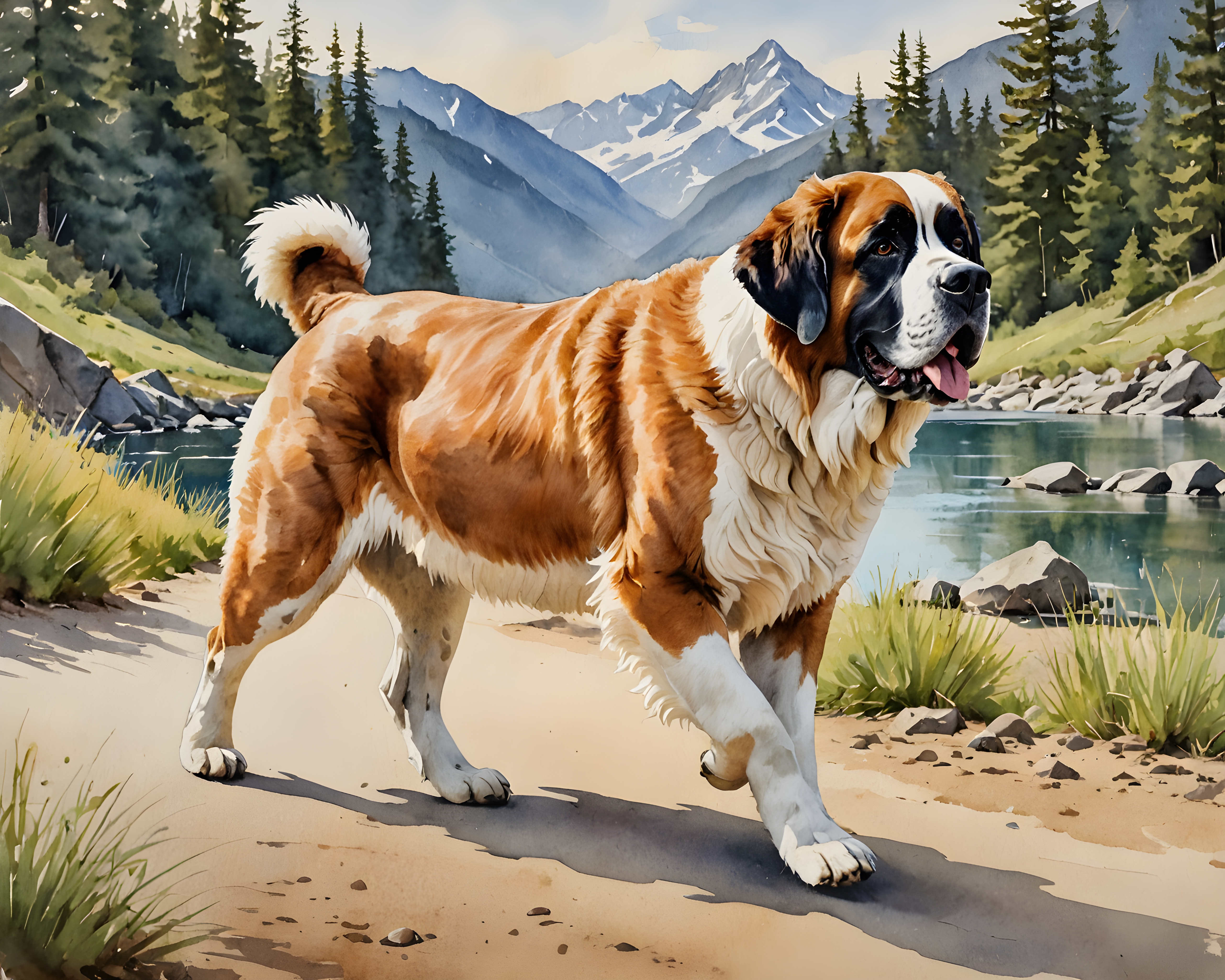 Saint Bernard — Watercolor (Energetic)