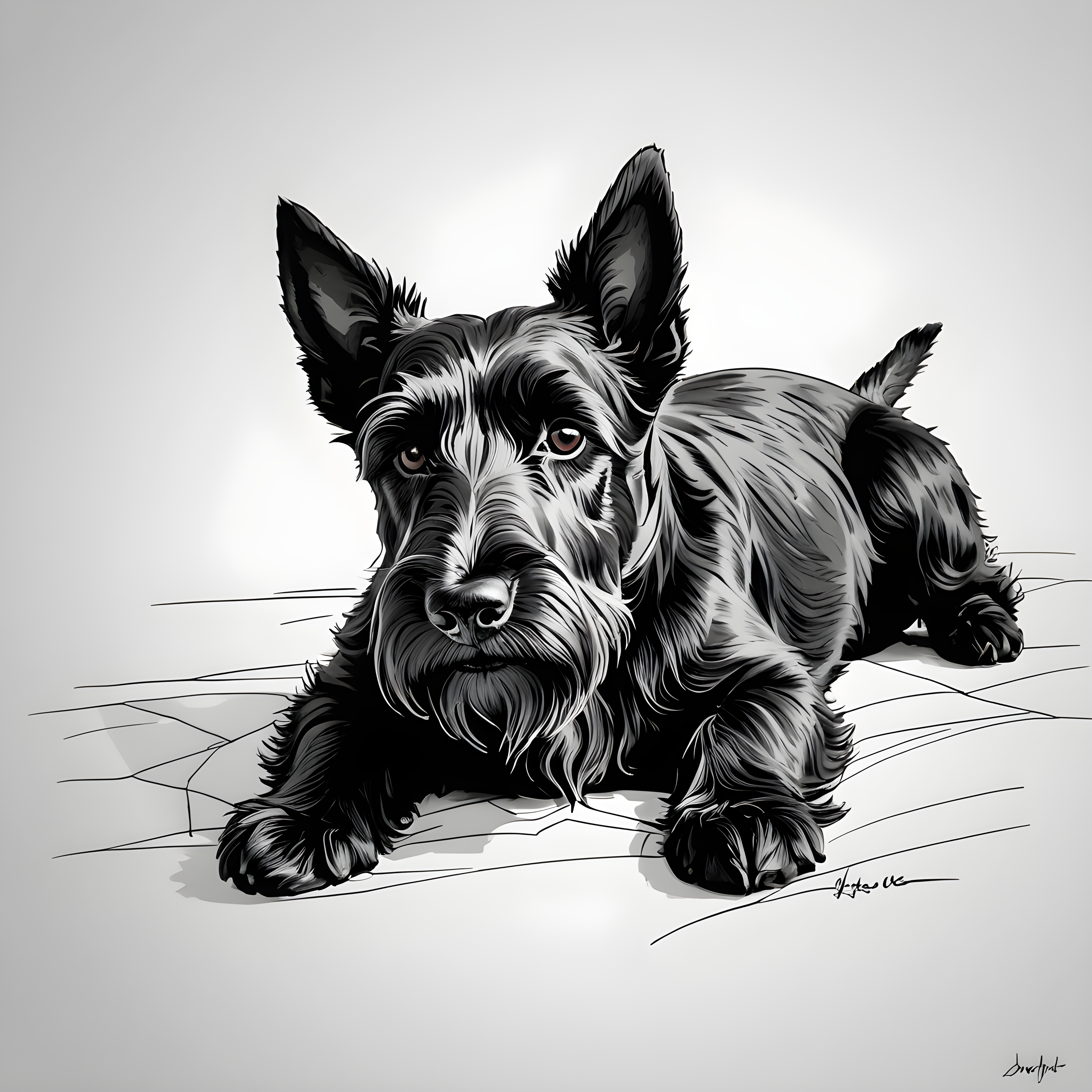 Scottish Terrier — Minimalist Line Art (Energetic)