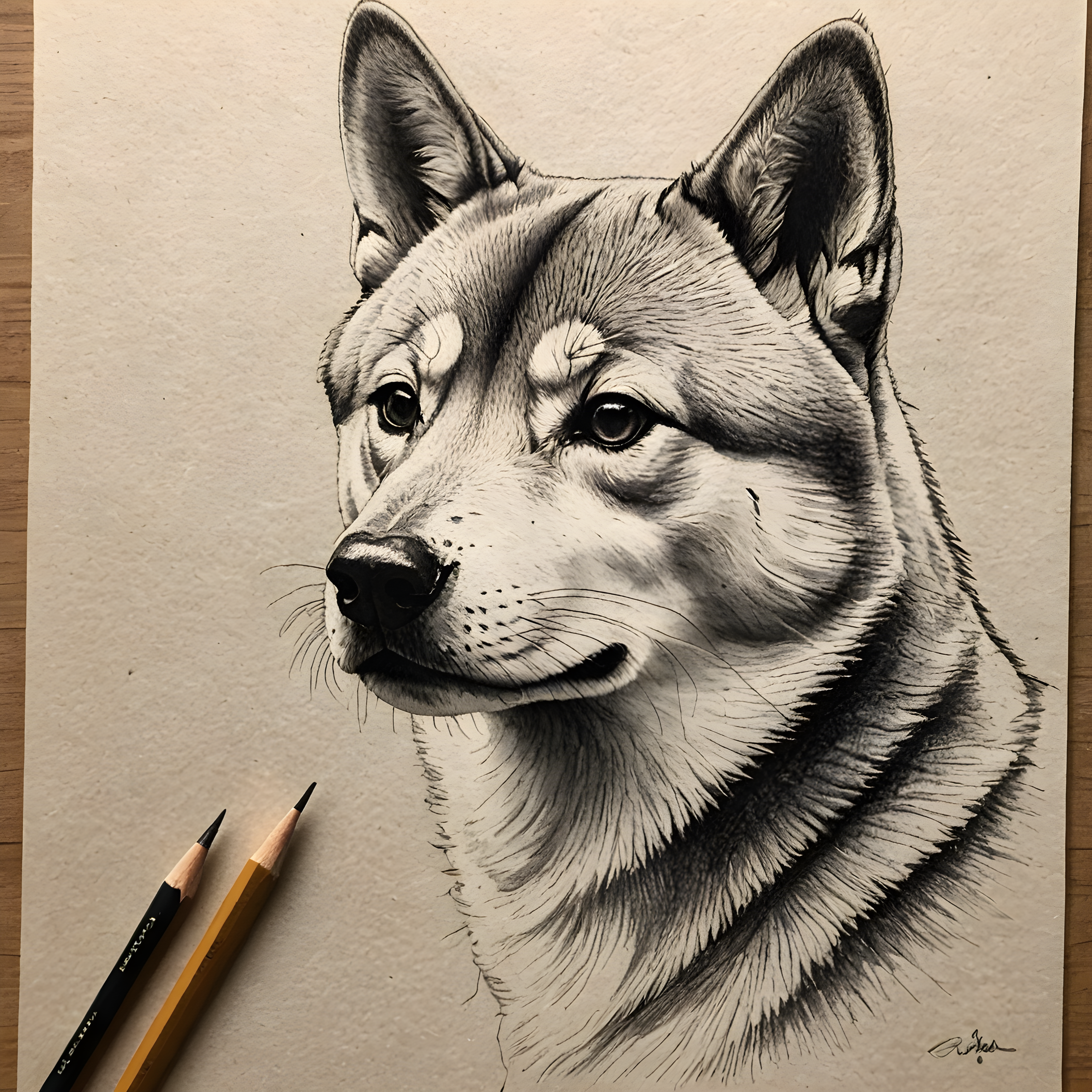 Shiba Inu — Pencil Sketch (Emotional)