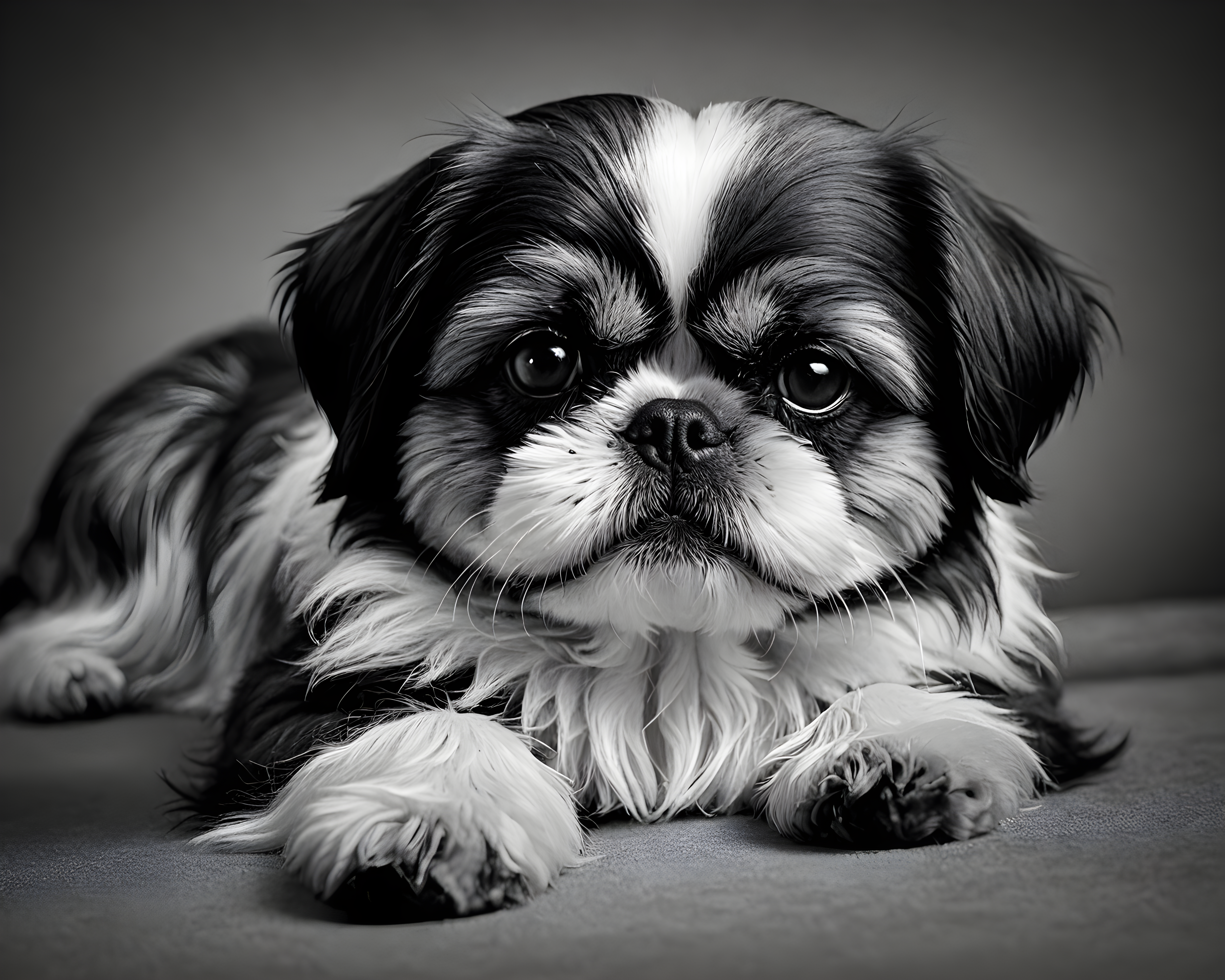 Shih Tzu — Black & White (Sleepy)