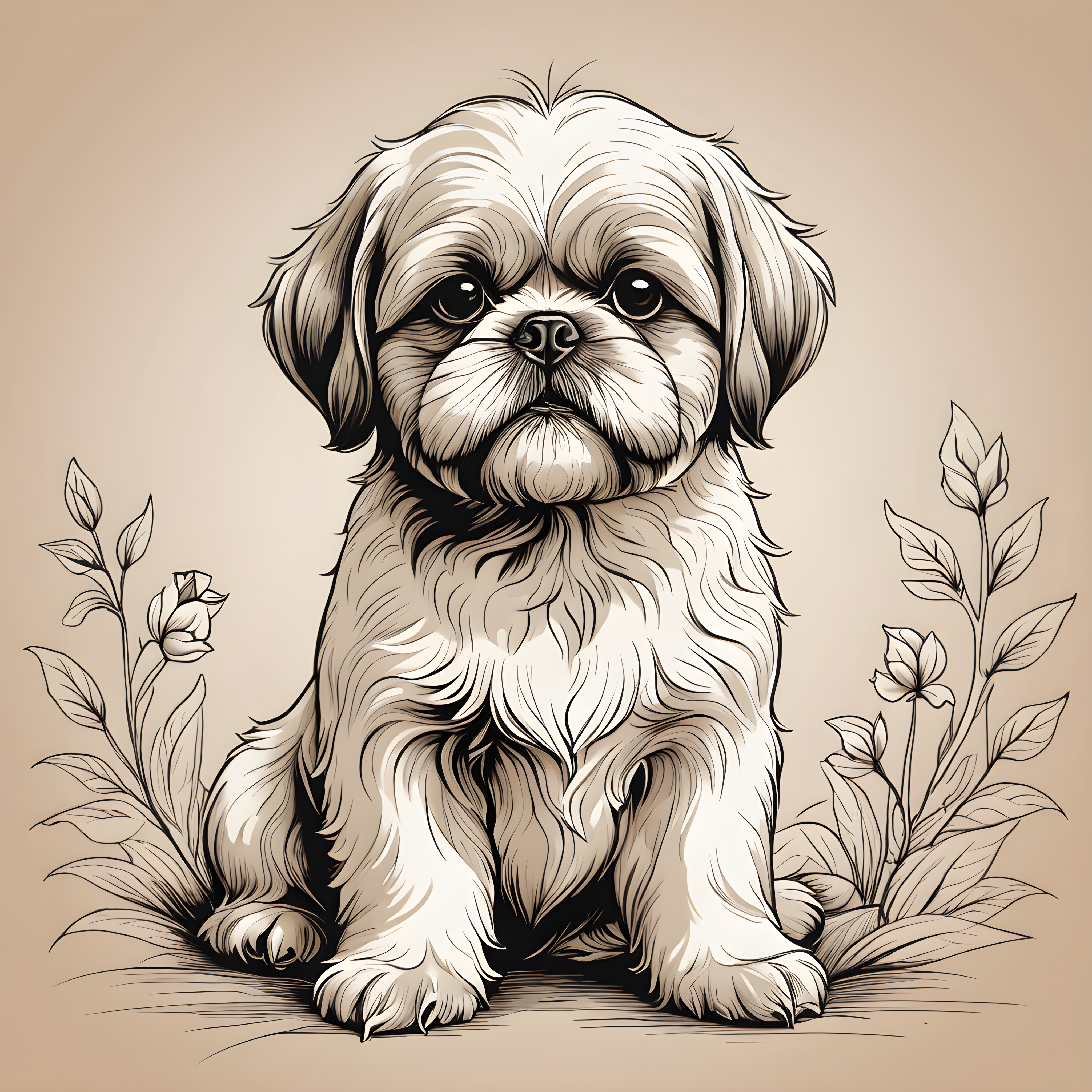Shih Tzu — Line Art (Romantic)