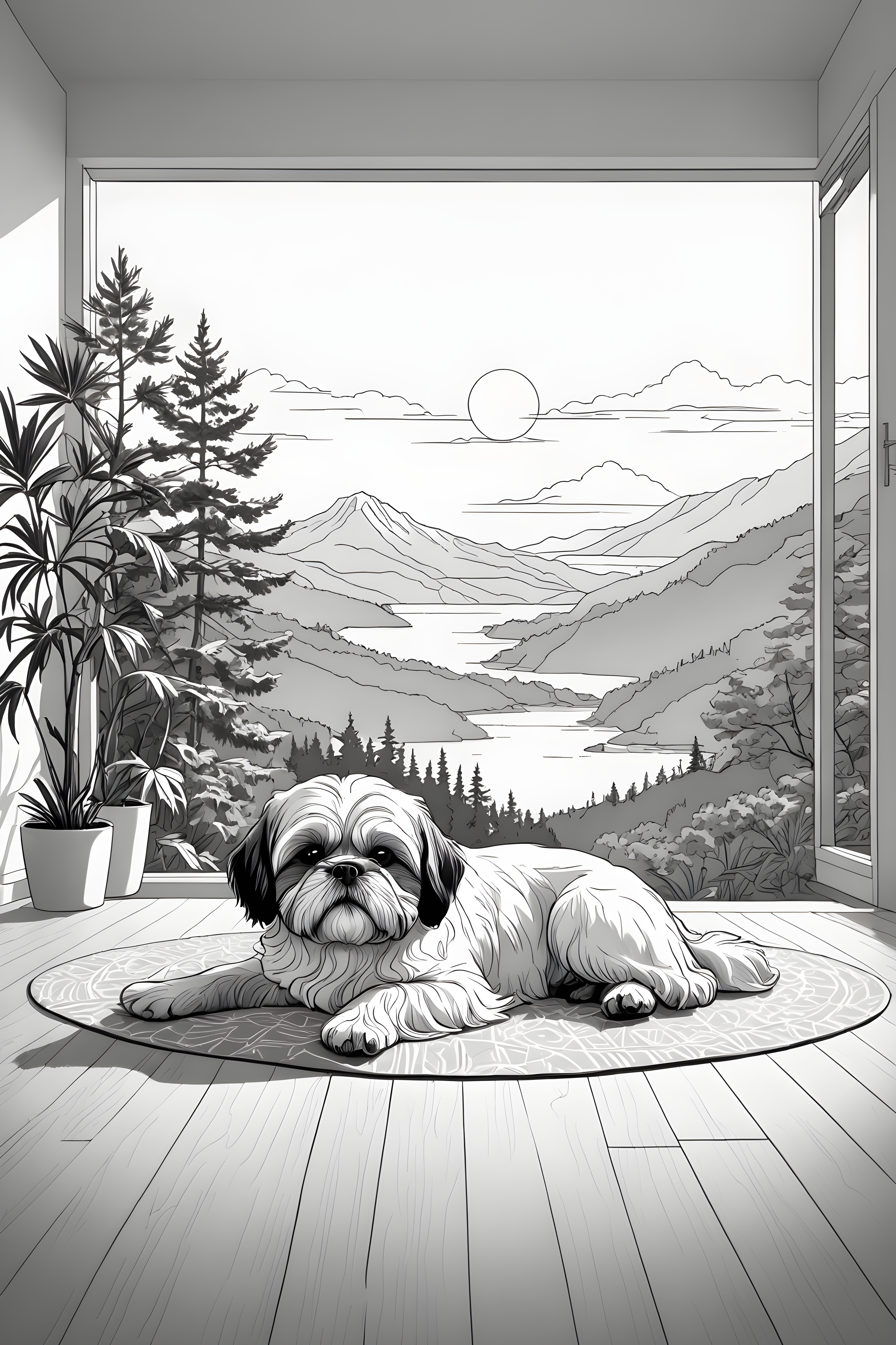 Shih Tzu — Minimalist Line Art (Sleepy)