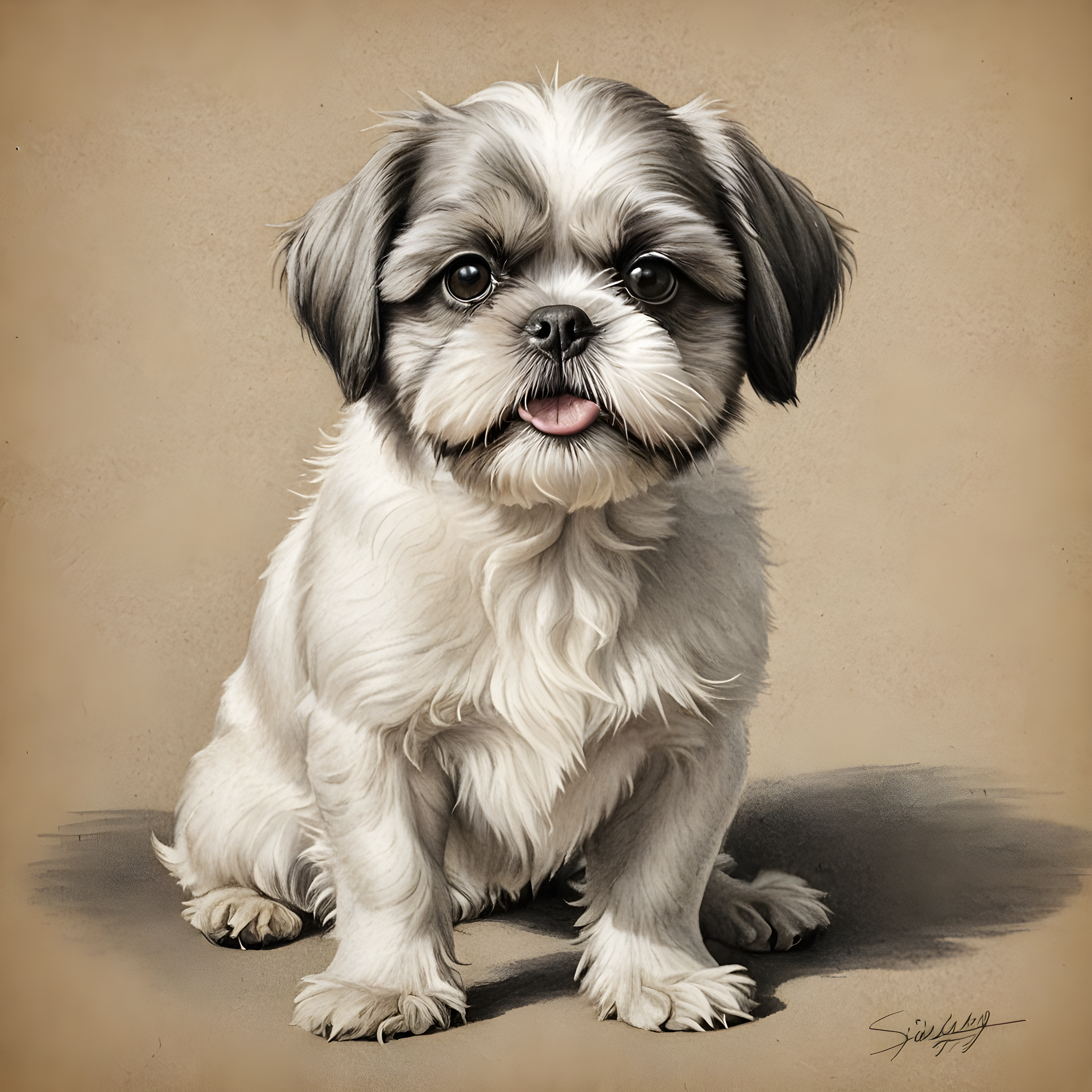 Shih Tzu — Pencil Sketch (Playful)