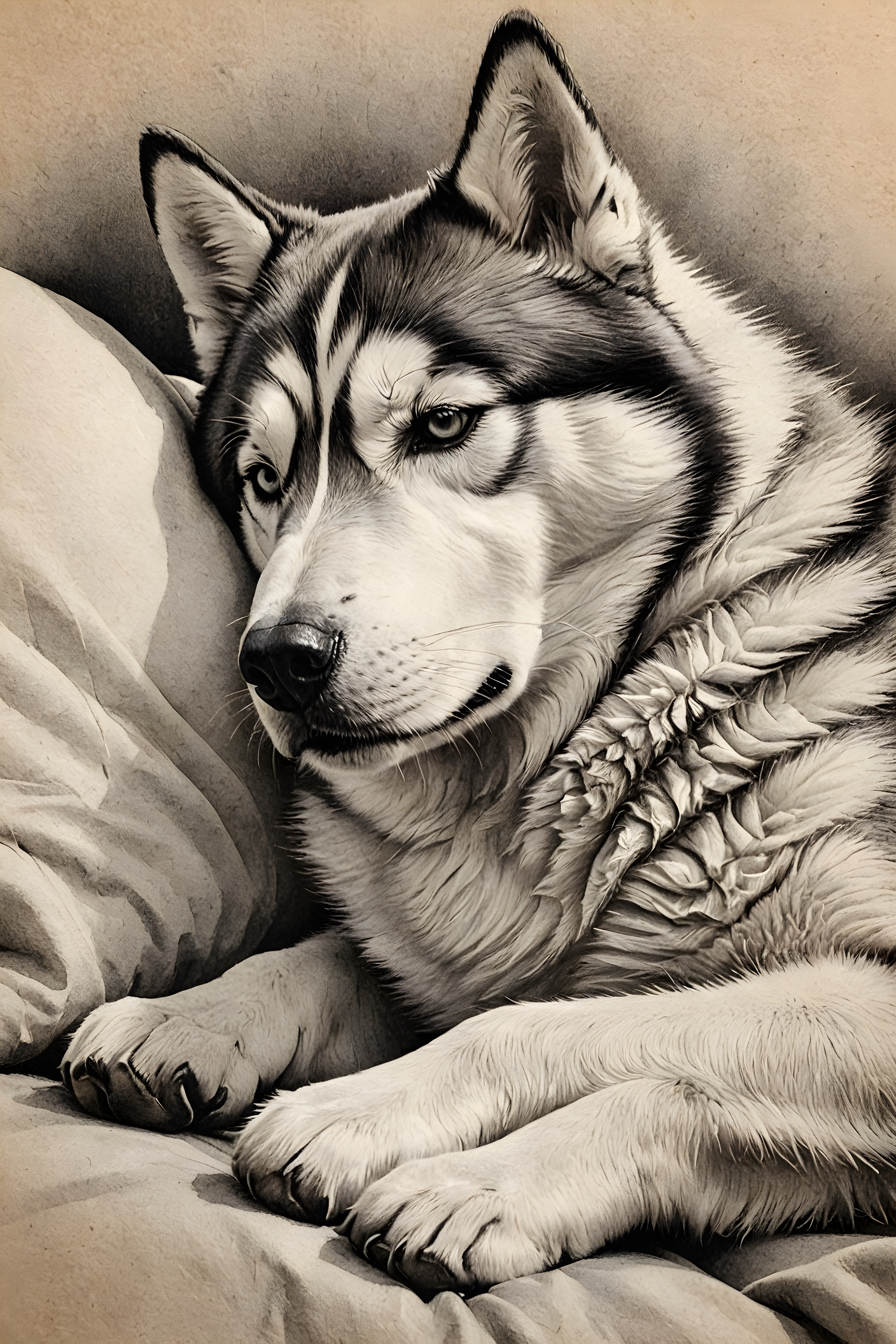 Siberian Husky — Pencil Sketch (Sleepy)