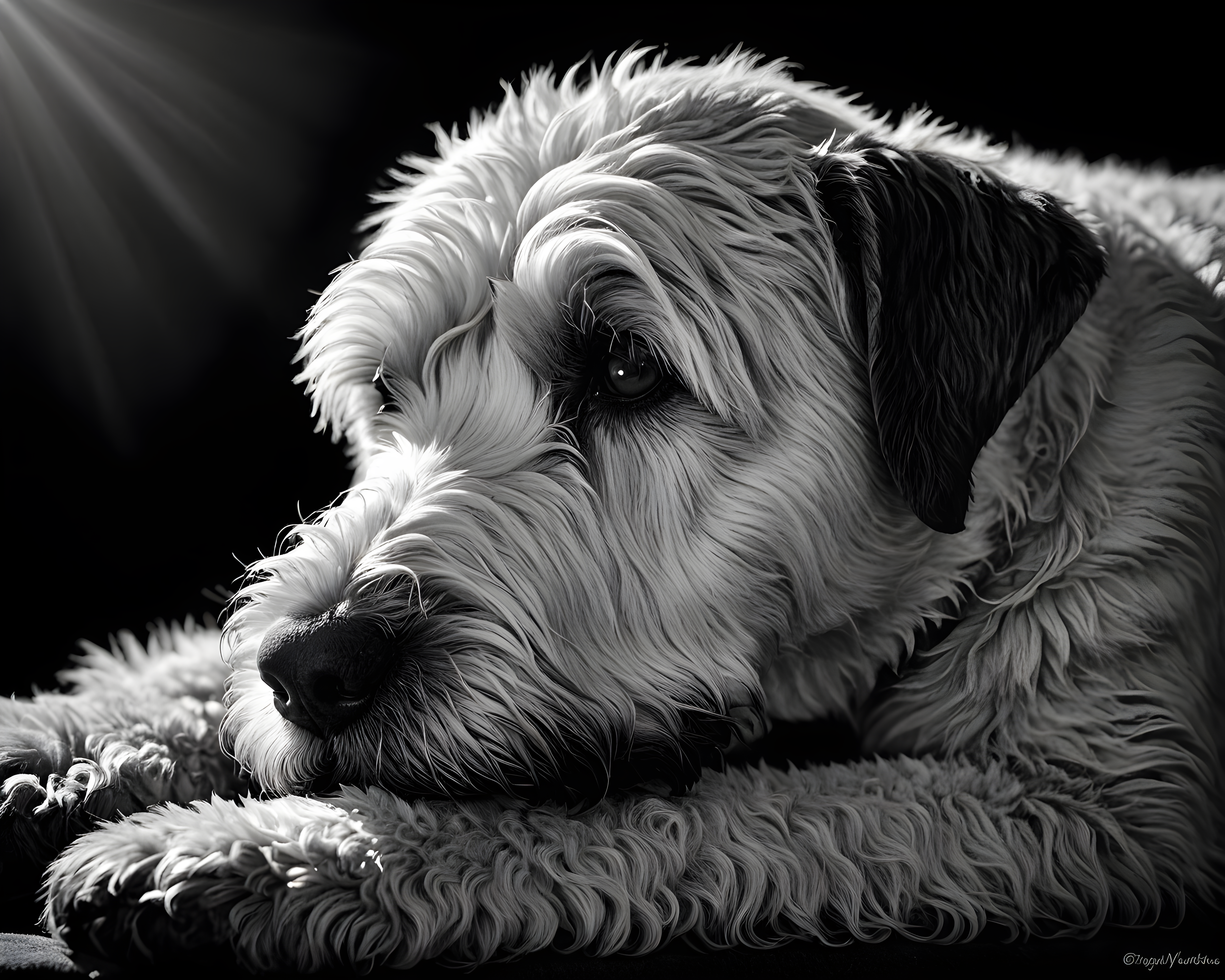 Soft Coated Wheaten Terrier — Black & White (Sleepy)