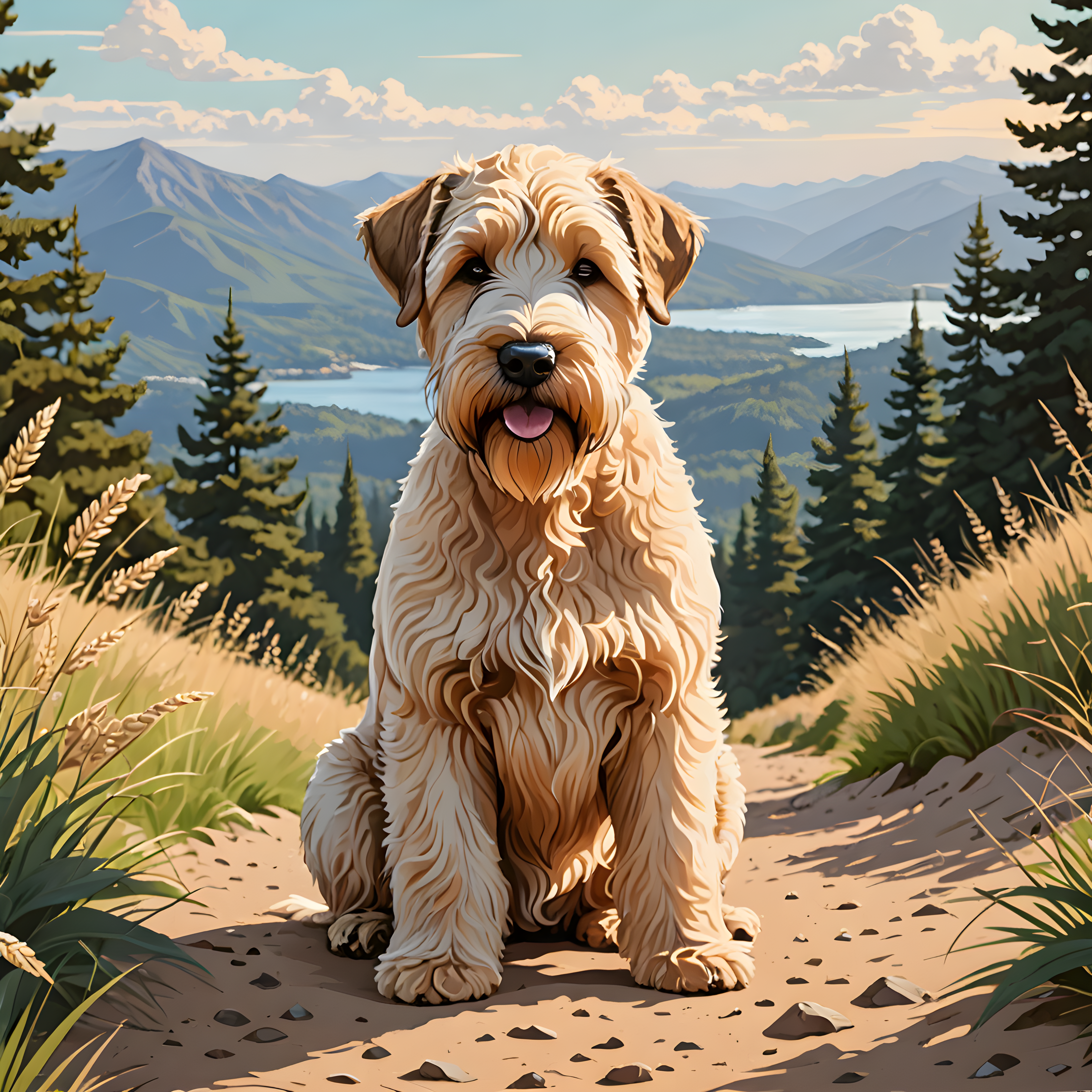Soft Coated Wheaten Terrier — Line Art (Romantic)