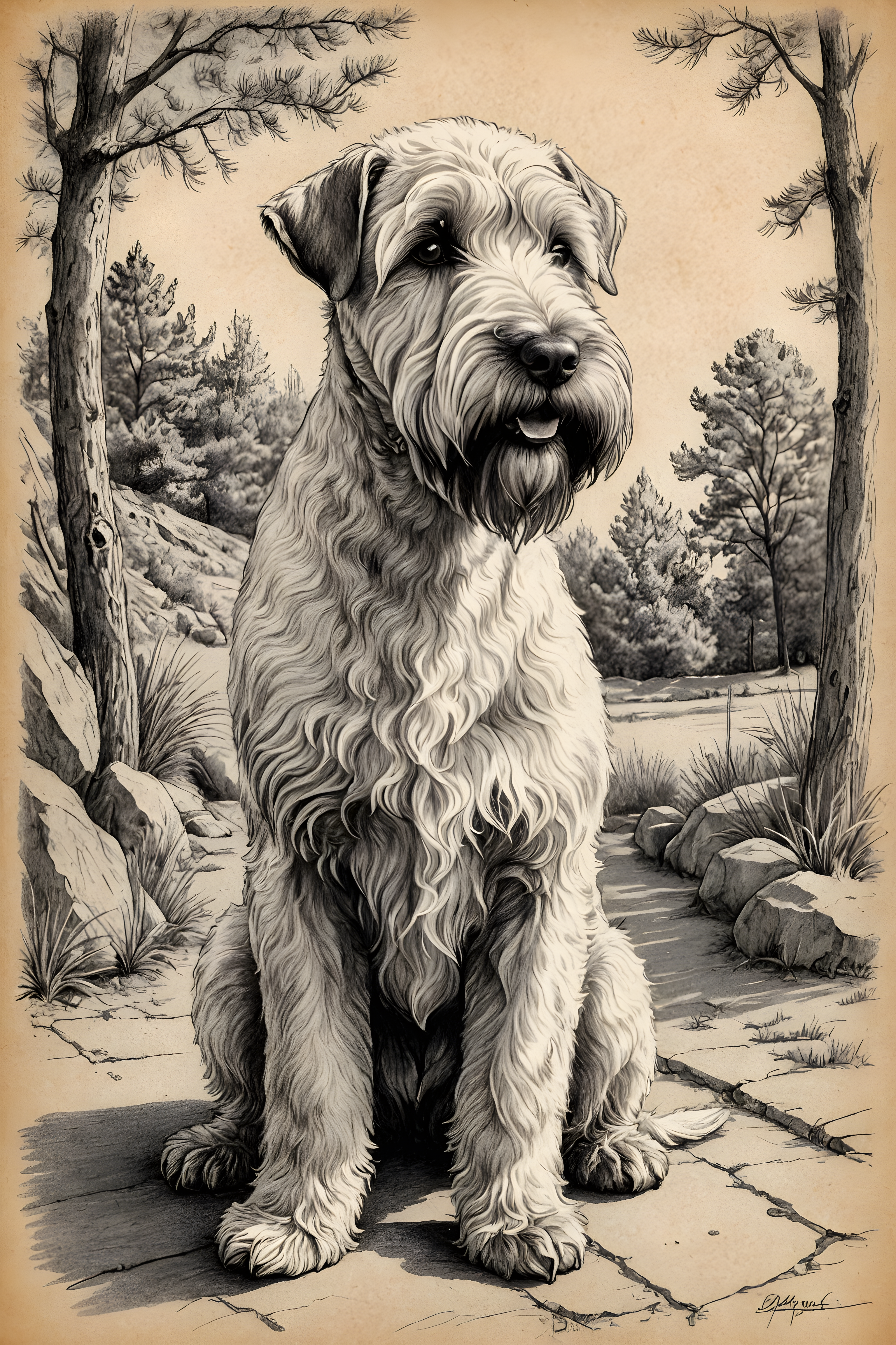 Soft Coated Wheaten Terrier — Pencil Sketch (Fantasy)