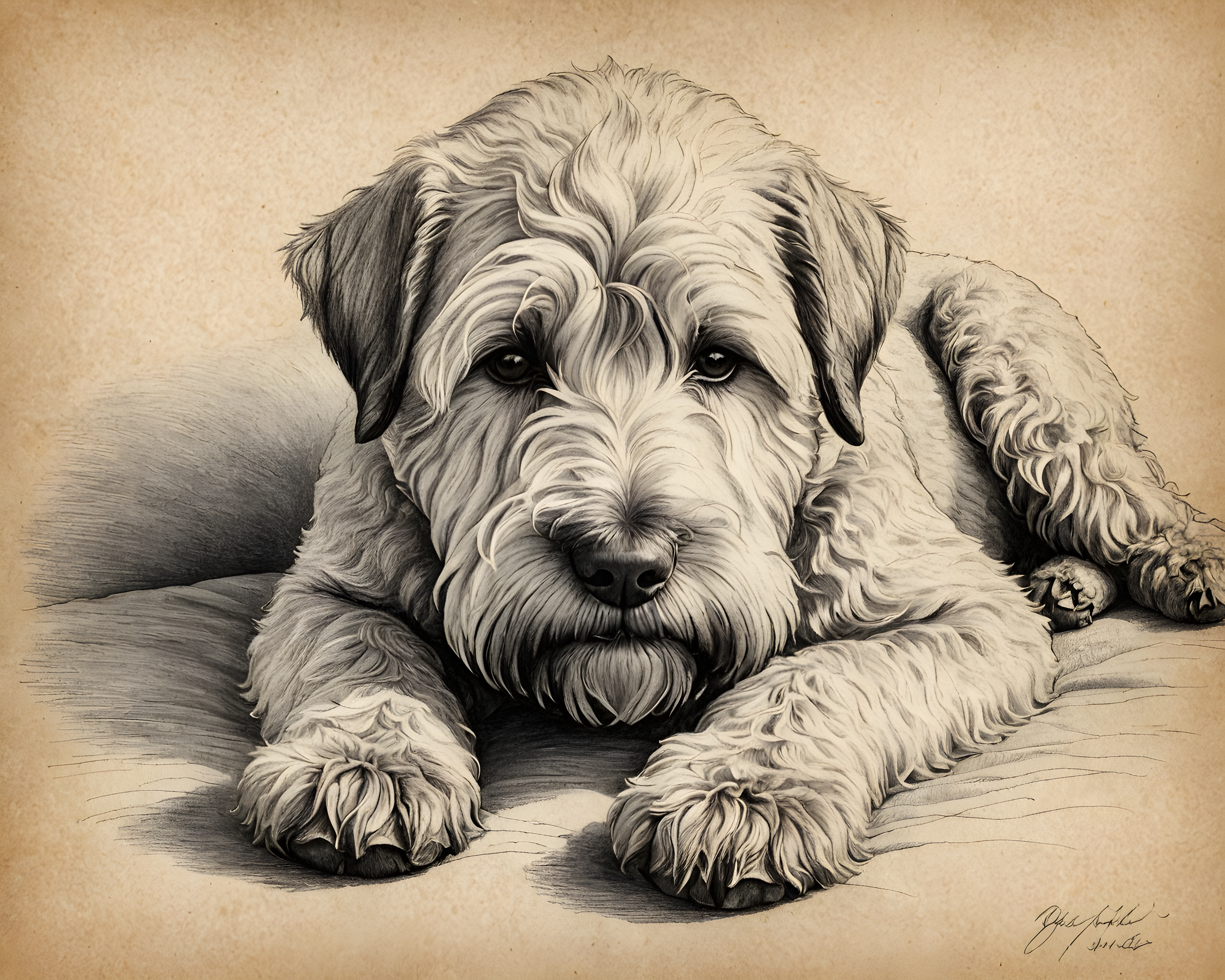 Soft Coated Wheaten Terrier — Pencil Sketch (Sleepy)